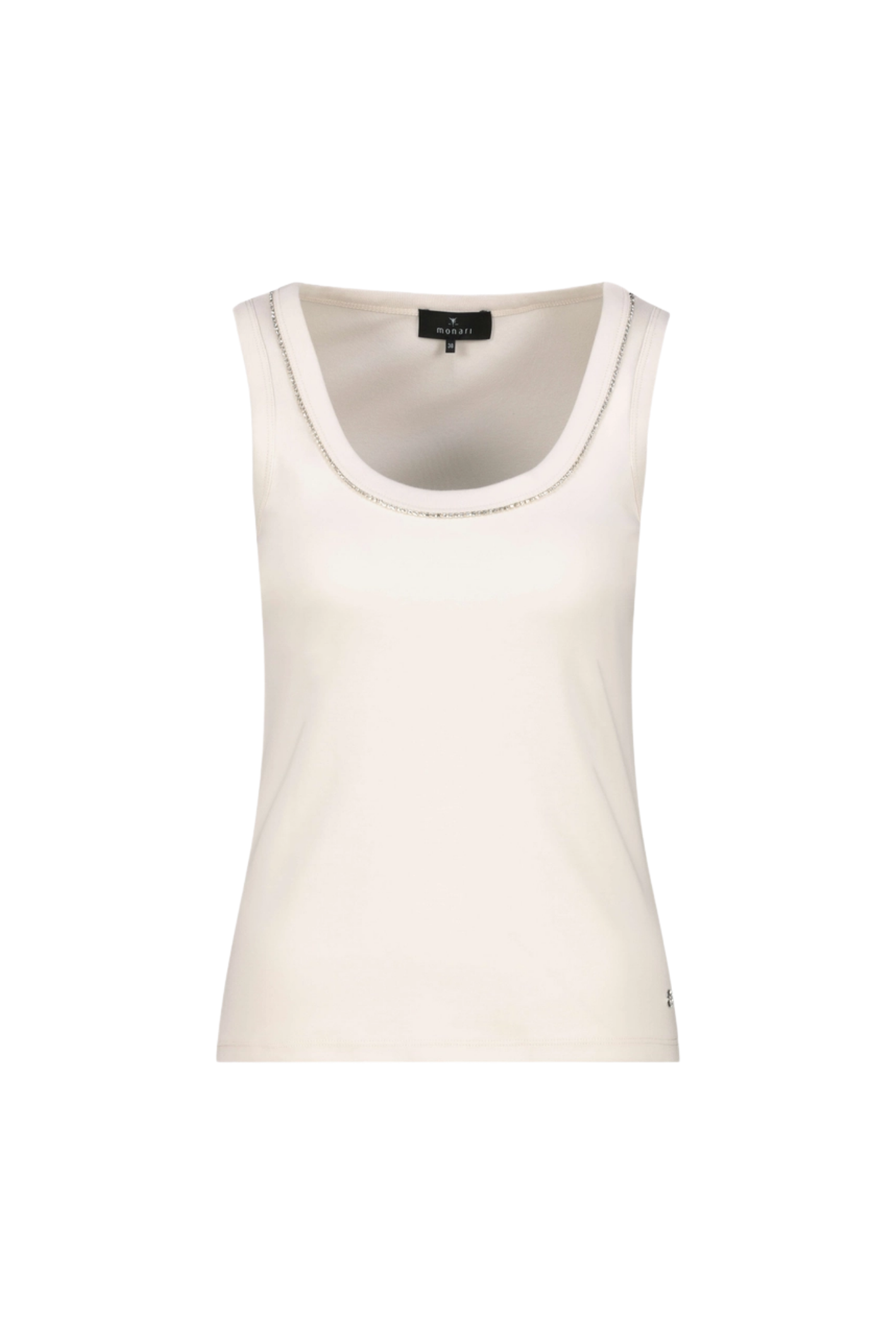 Monari 410420 Embellished Collar Ribbed Vest Top in Champagne Beige with detailed collar Shop Monari at Dotique