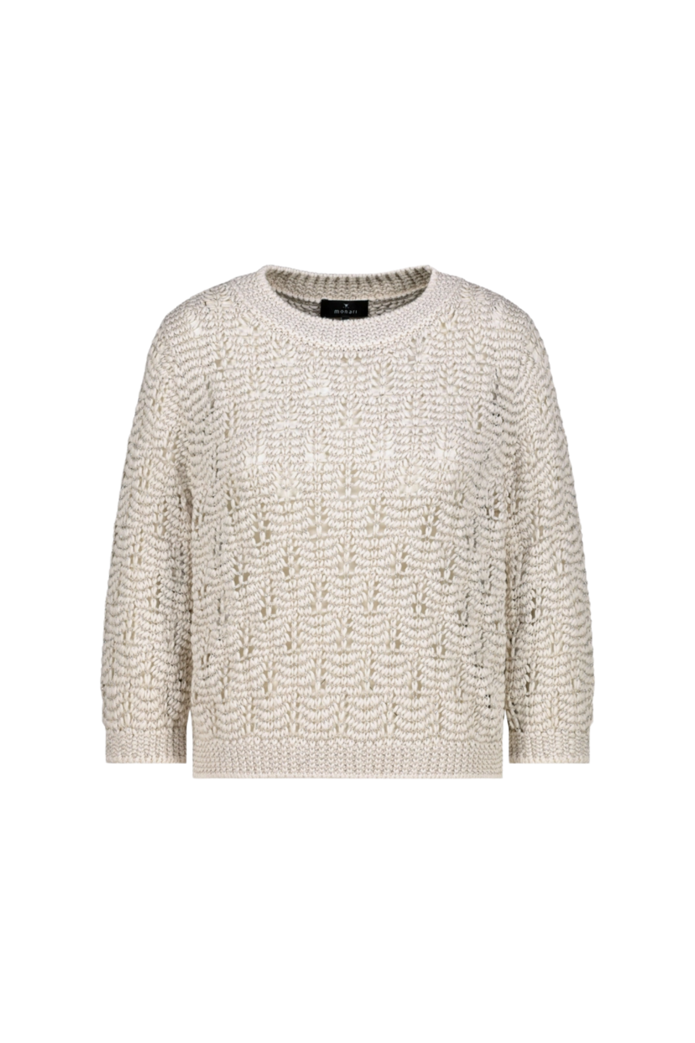 Monari 410448 Lurex Knit Jumper in Champagne Beige with subtle shimmer Shop Monari at Dotique in soft cotton blend knit