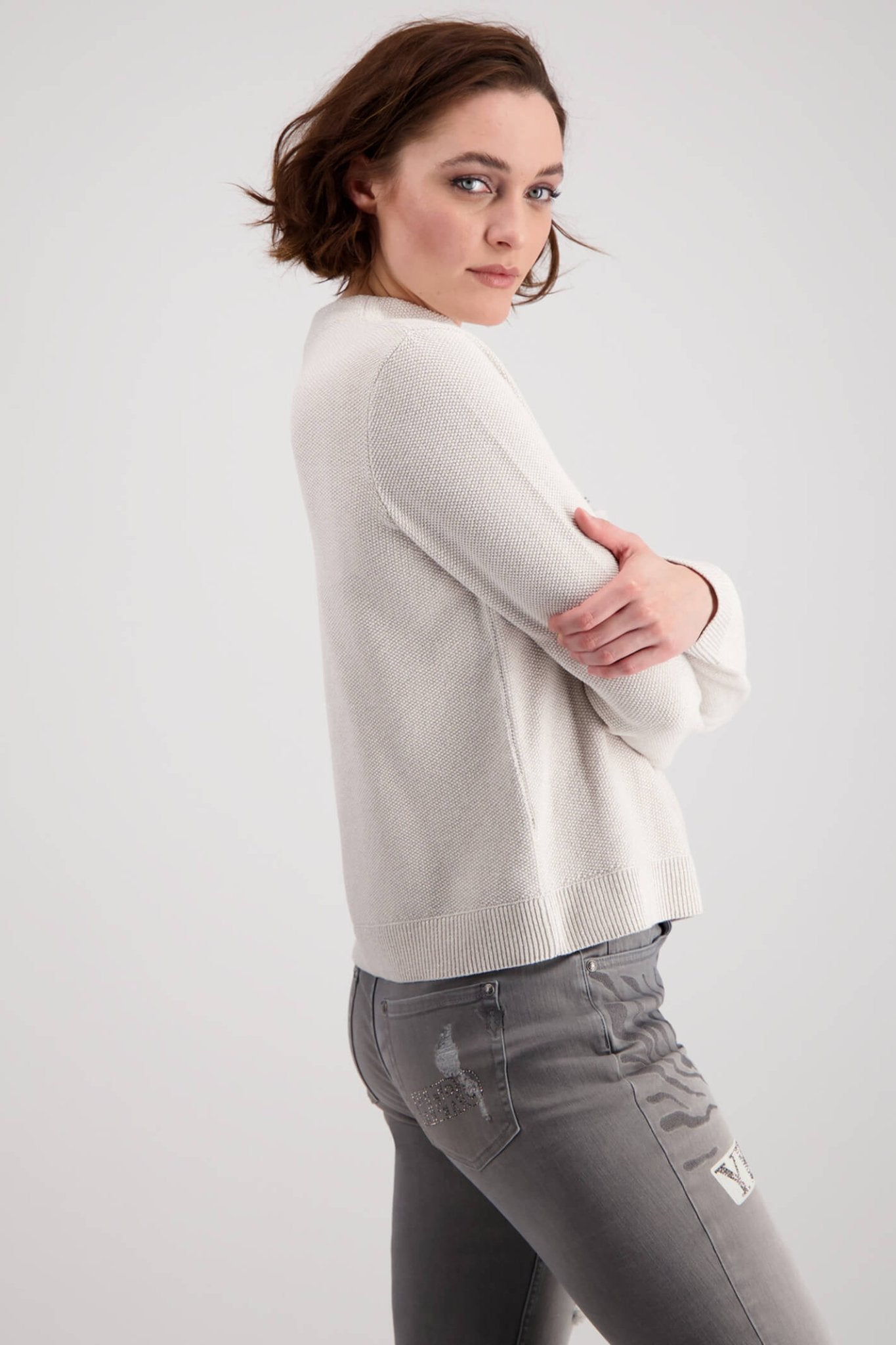 Monari 807103 Champagne Zip Neck Glitter Jumper - Dotique Chestefield
