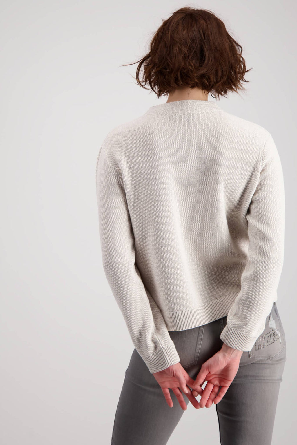 Monari 807103 Champagne Zip Neck Glitter Jumper - Dotique Chestefield