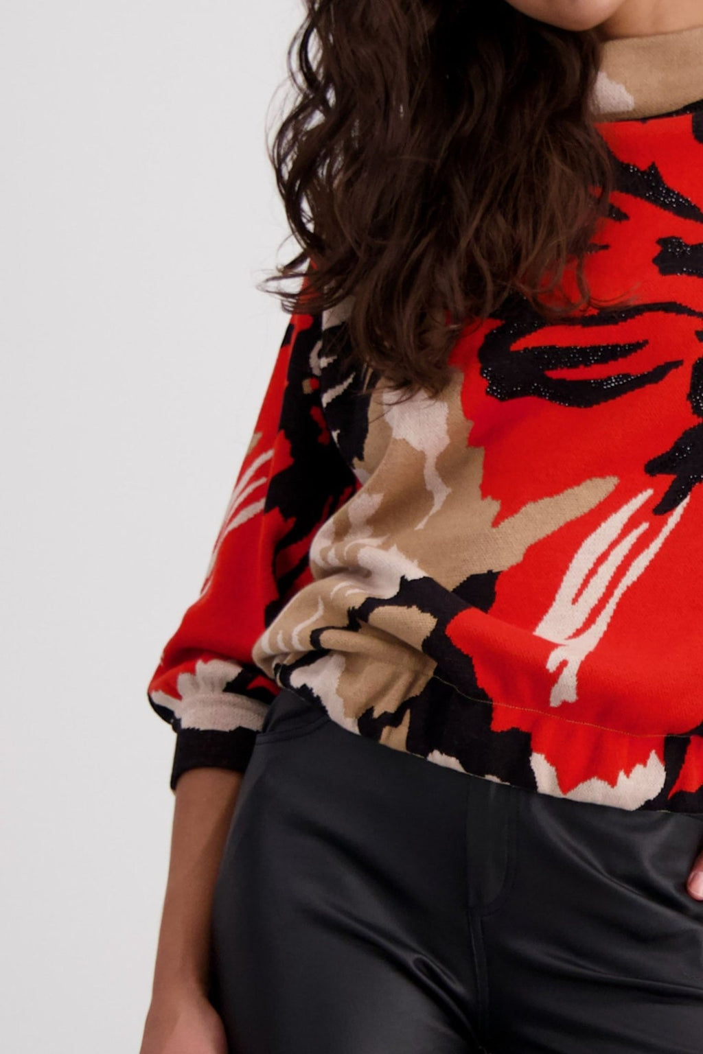 Monari 807193 Biscuit Patterned Stand Up Collar Jumper Jumper - Dotique