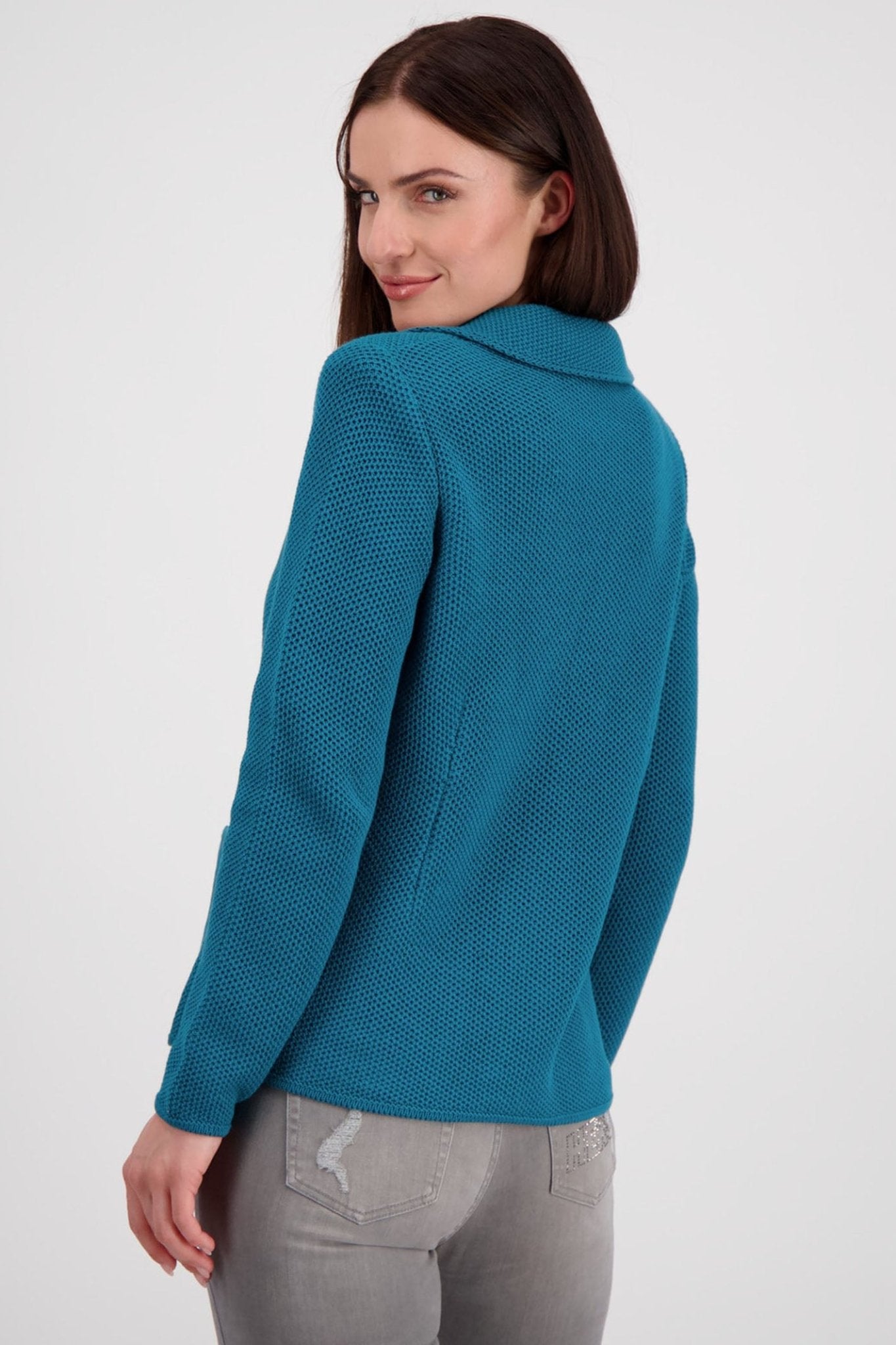 Monari 807272 Teal Knitted Blazer Jacket - Dotique