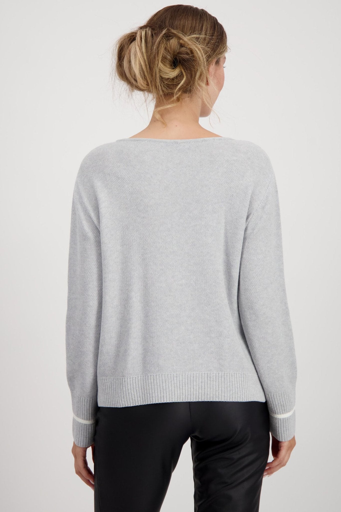 Monari 807278 Ash Grey Melange Round Neck Jumper - Dotique