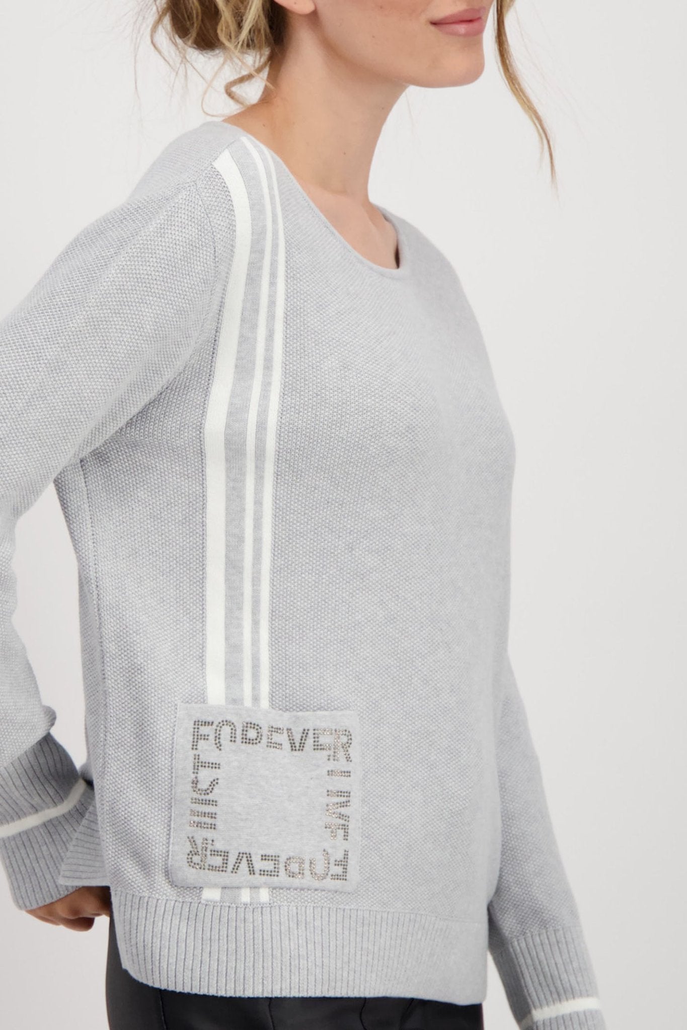 Monari 807278 Ash Grey Melange Round Neck Jumper - Dotique