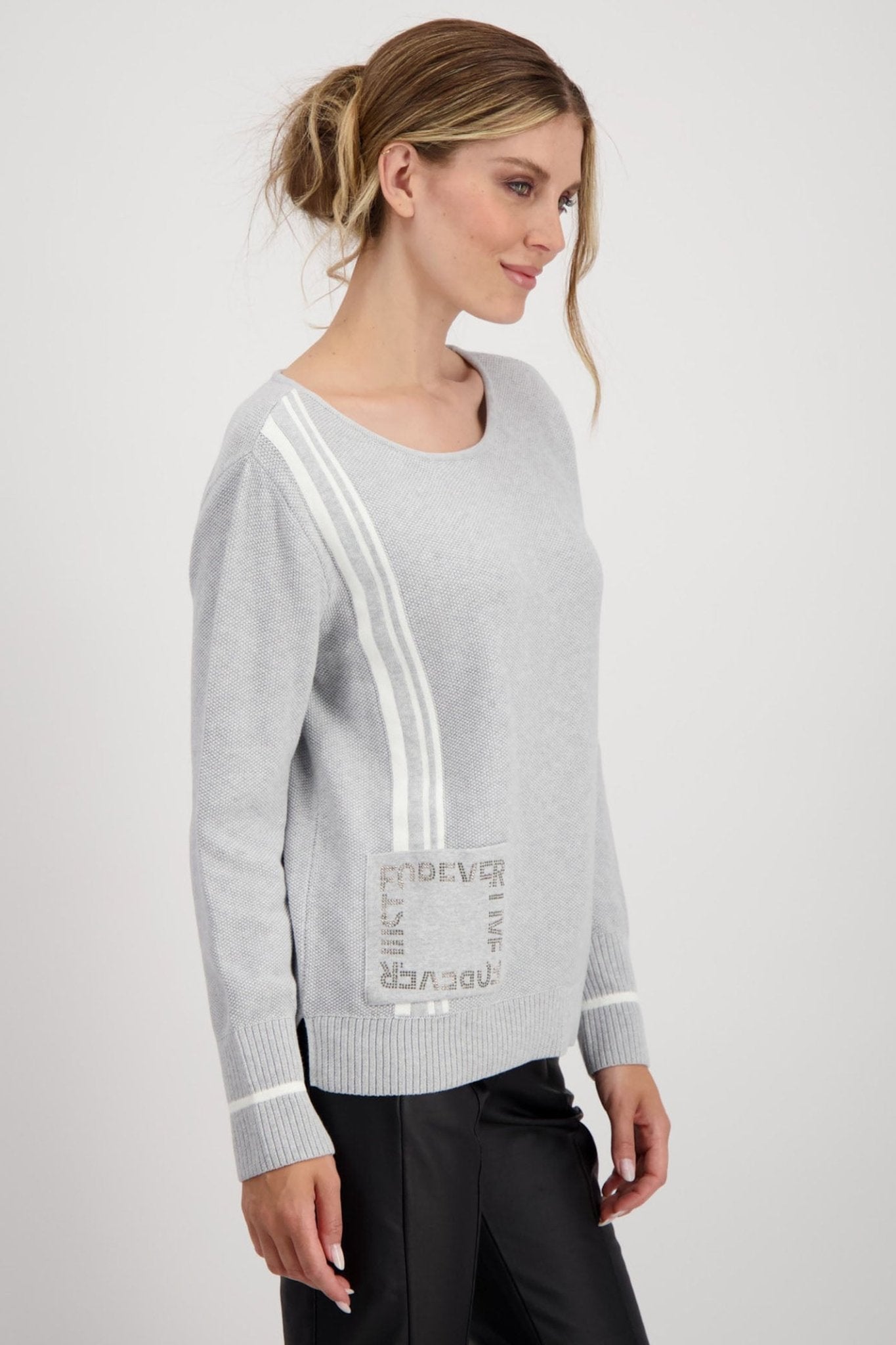 Monari 807278 Ash Grey Melange Round Neck Jumper - Dotique