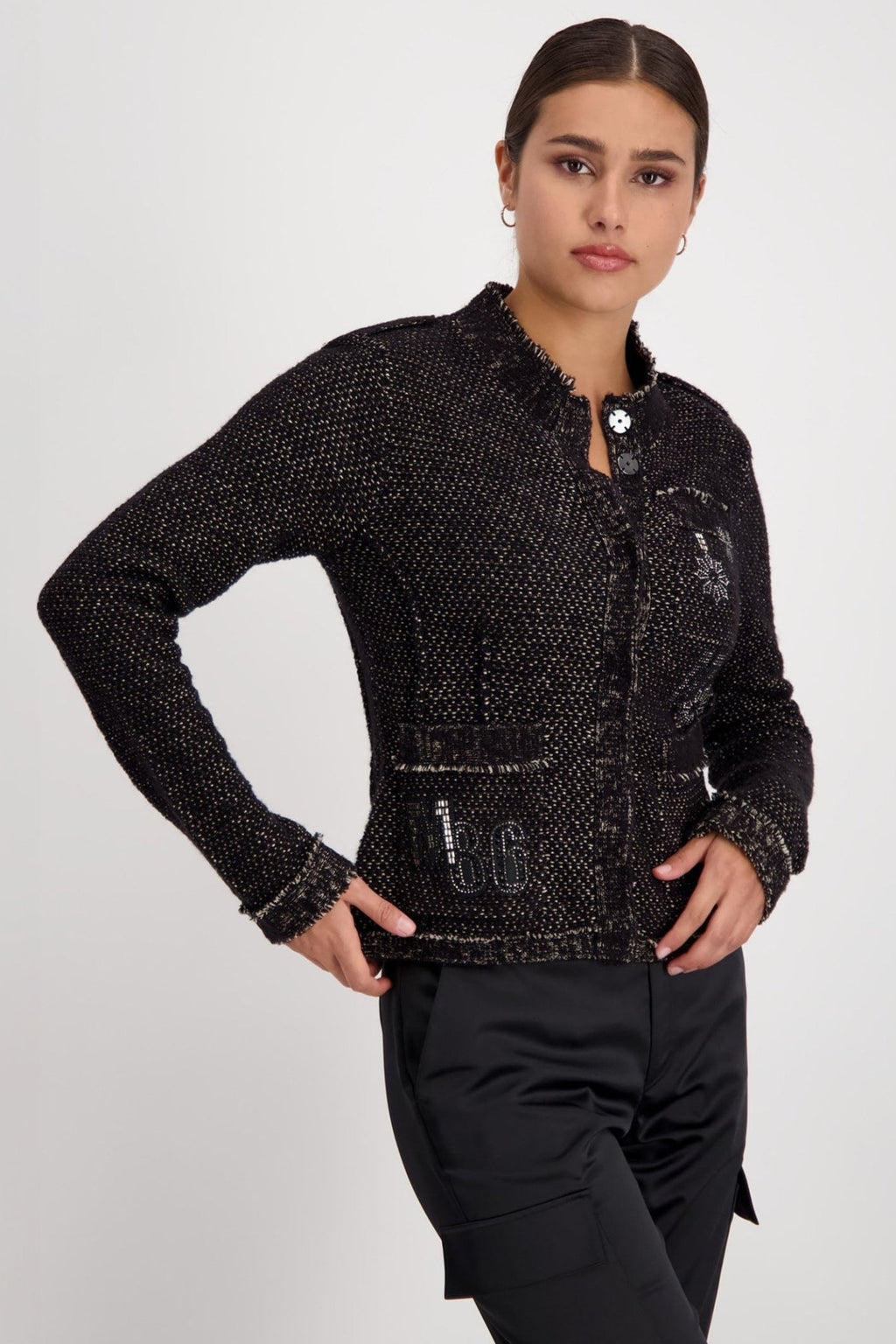 Monari 807364 Black Two-Tone Lurex Cardigan Jacket - Dotique Chesterfield