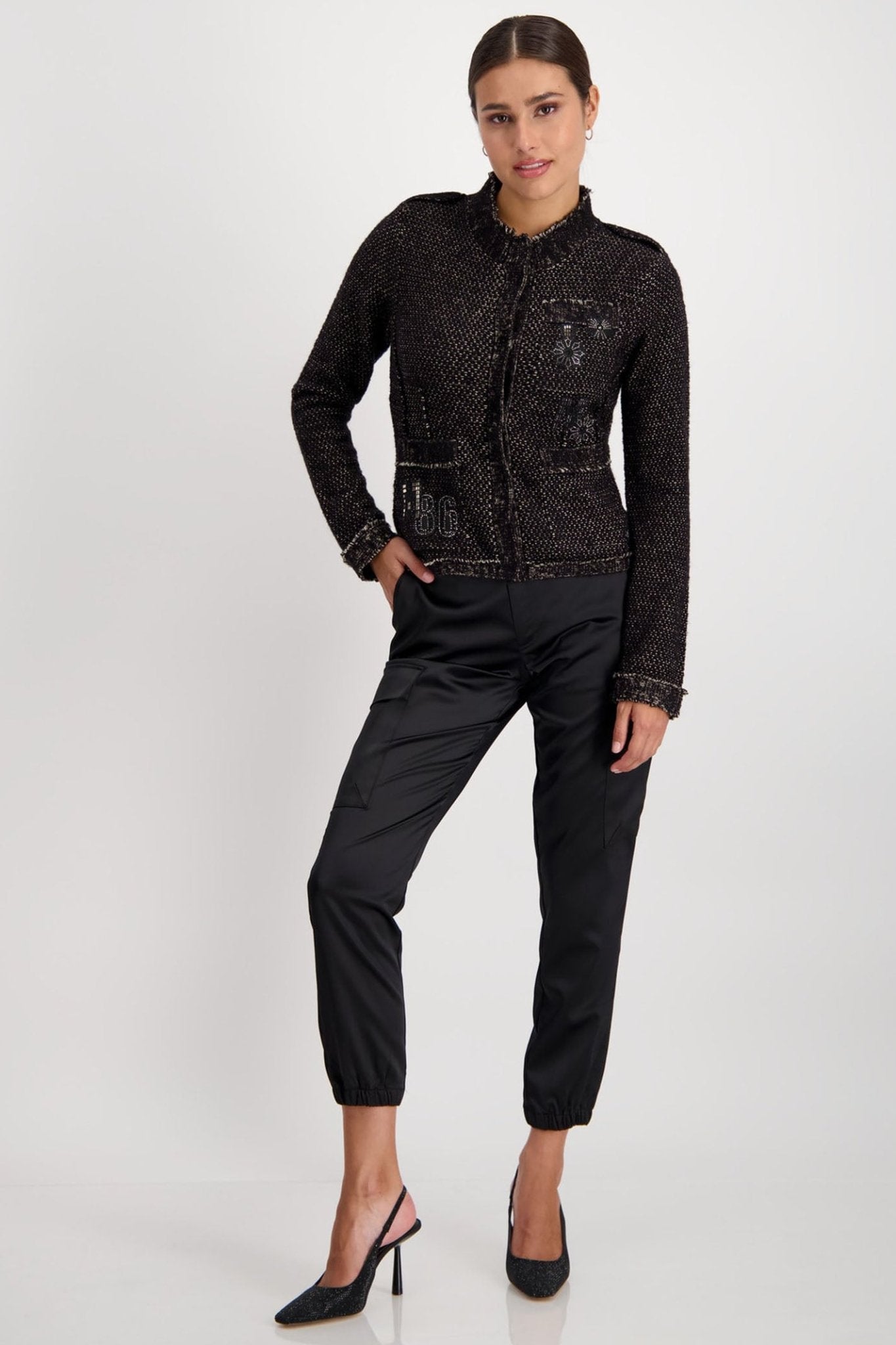 Monari 807364 Black Two-Tone Lurex Cardigan Jacket - Dotique Chesterfield