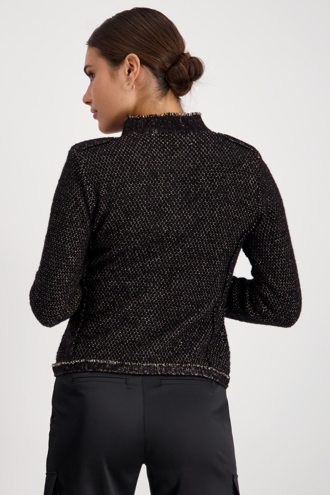 Monari 807364 Black Two-Tone Lurex Cardigan Jacket - Dotique Chesterfield