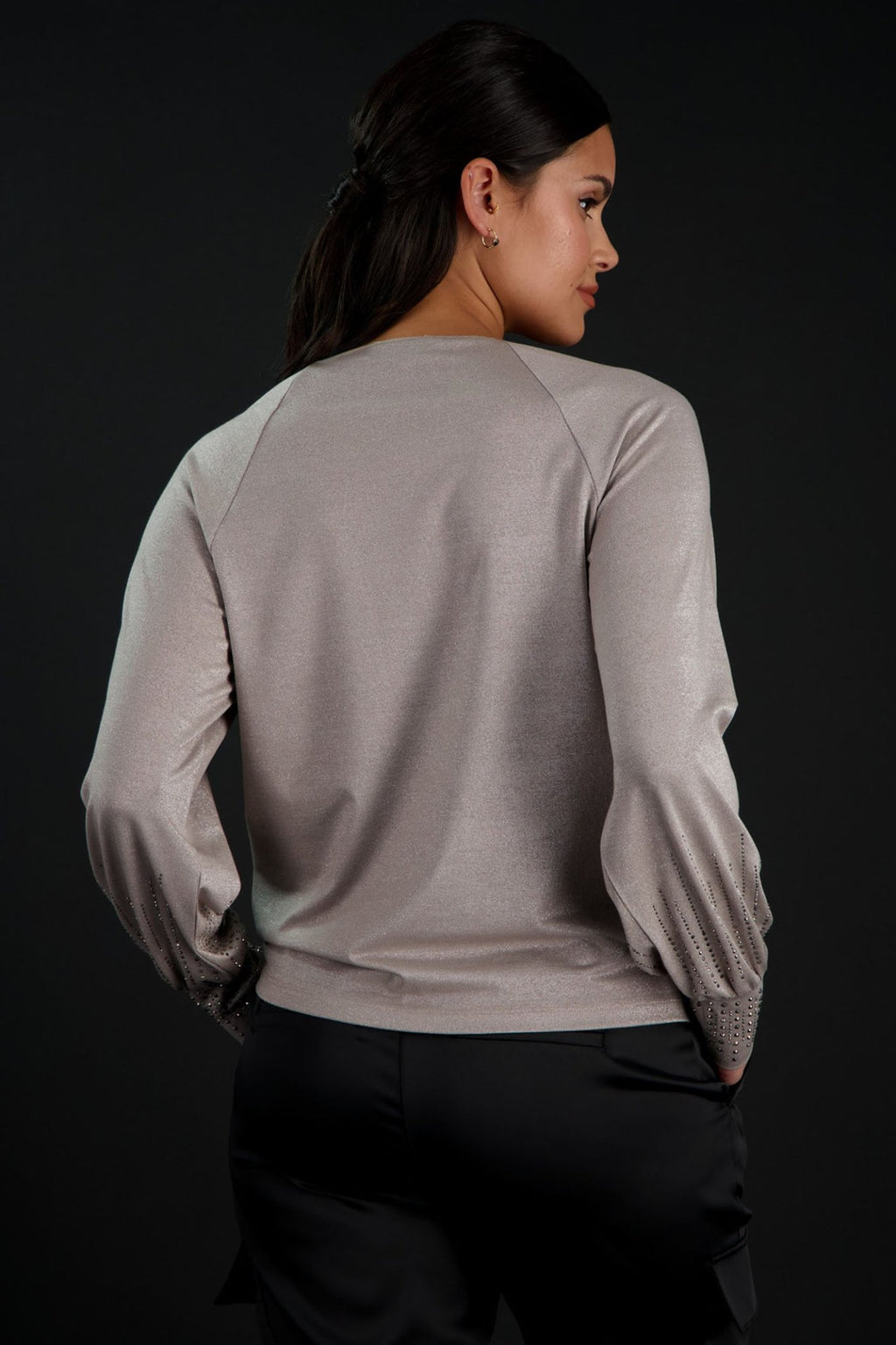 Monari 807670 Beige Glitter Top With Rhinestone Detail - Dotique Chesterfield