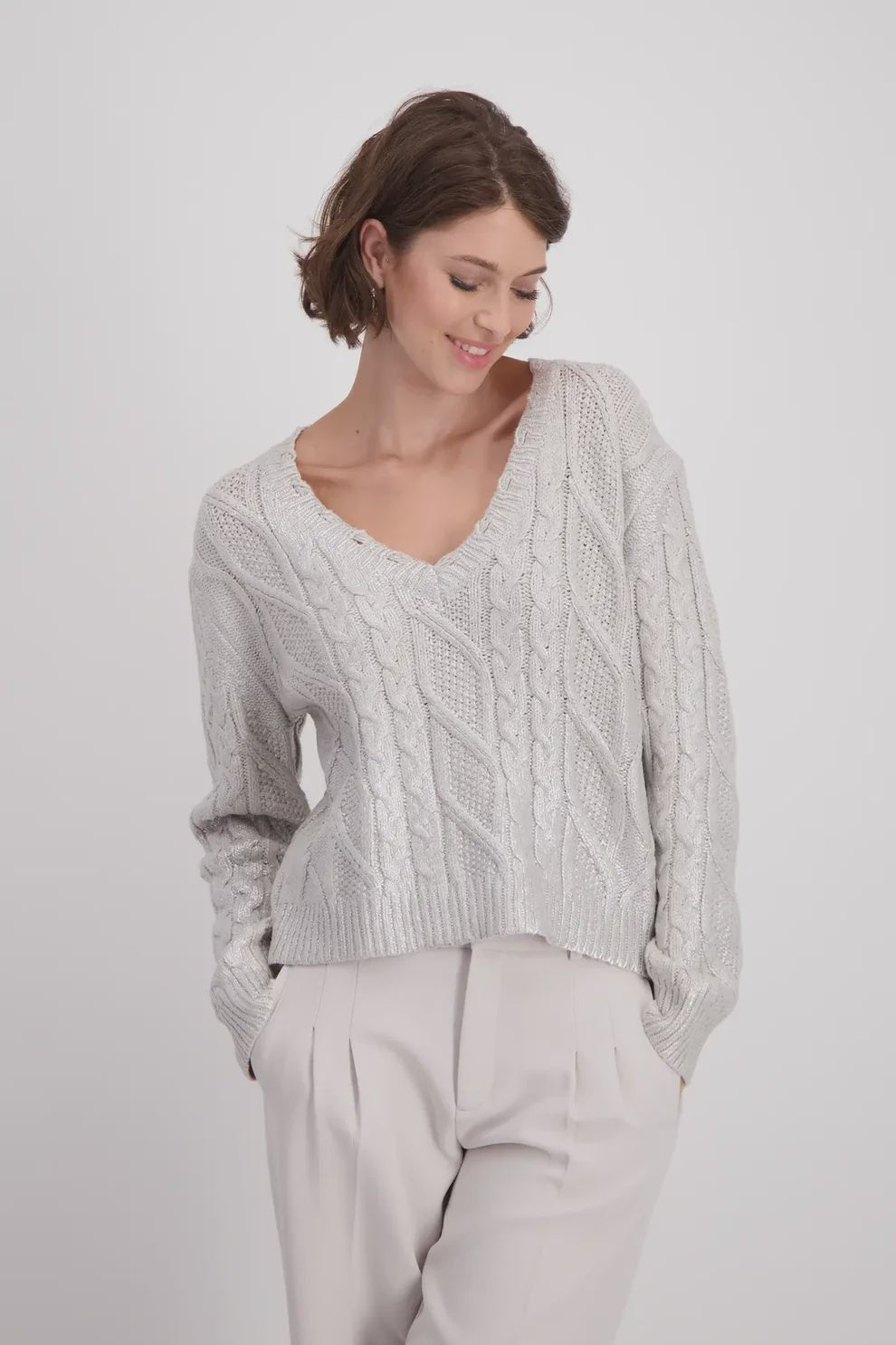Monari 807829 Shiny Cable Moon Knit Sweater - Dotique - Monari