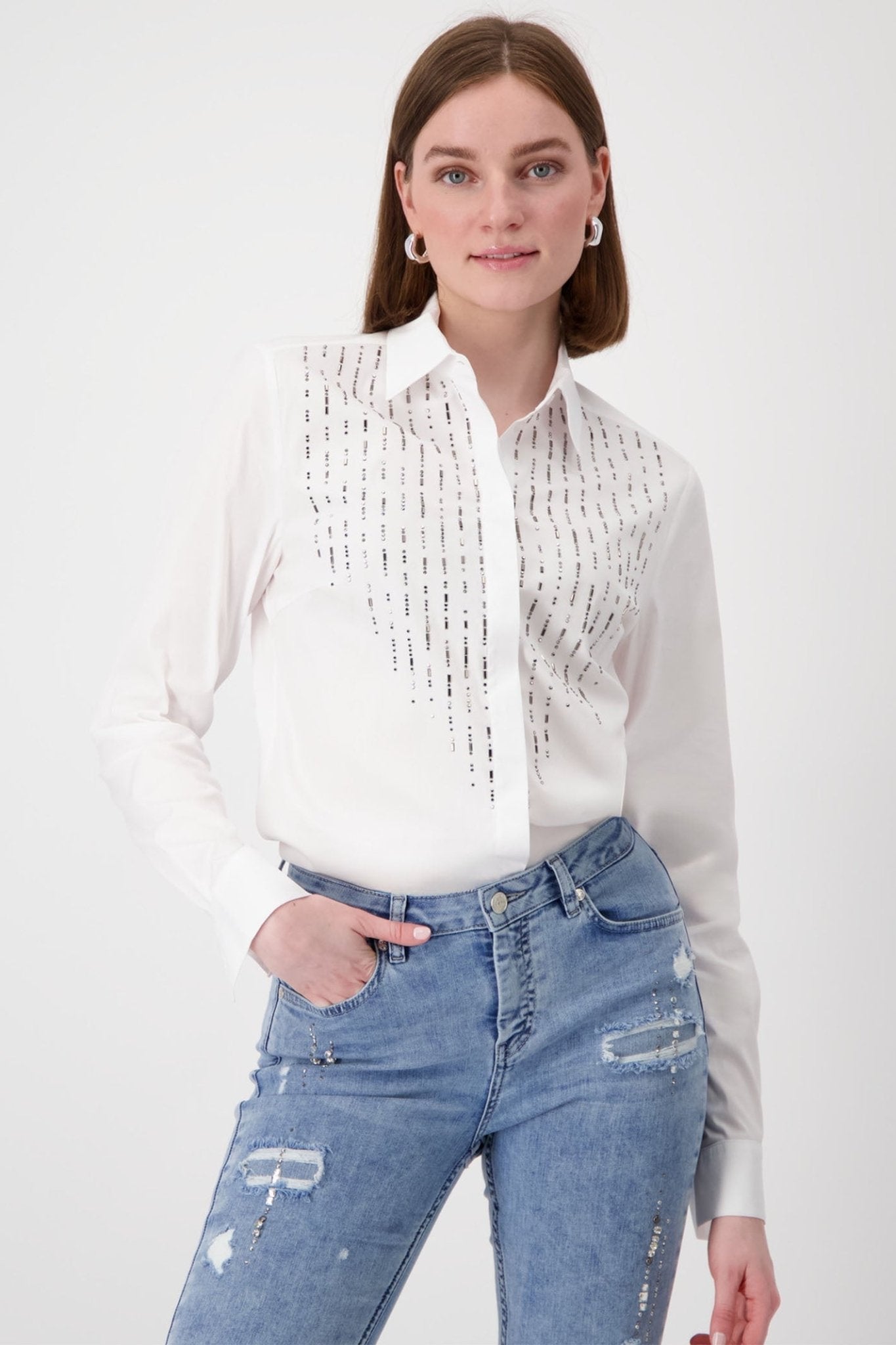 Monari 807839 White Blouse With Rhinestone Detail - Dotique - Monari