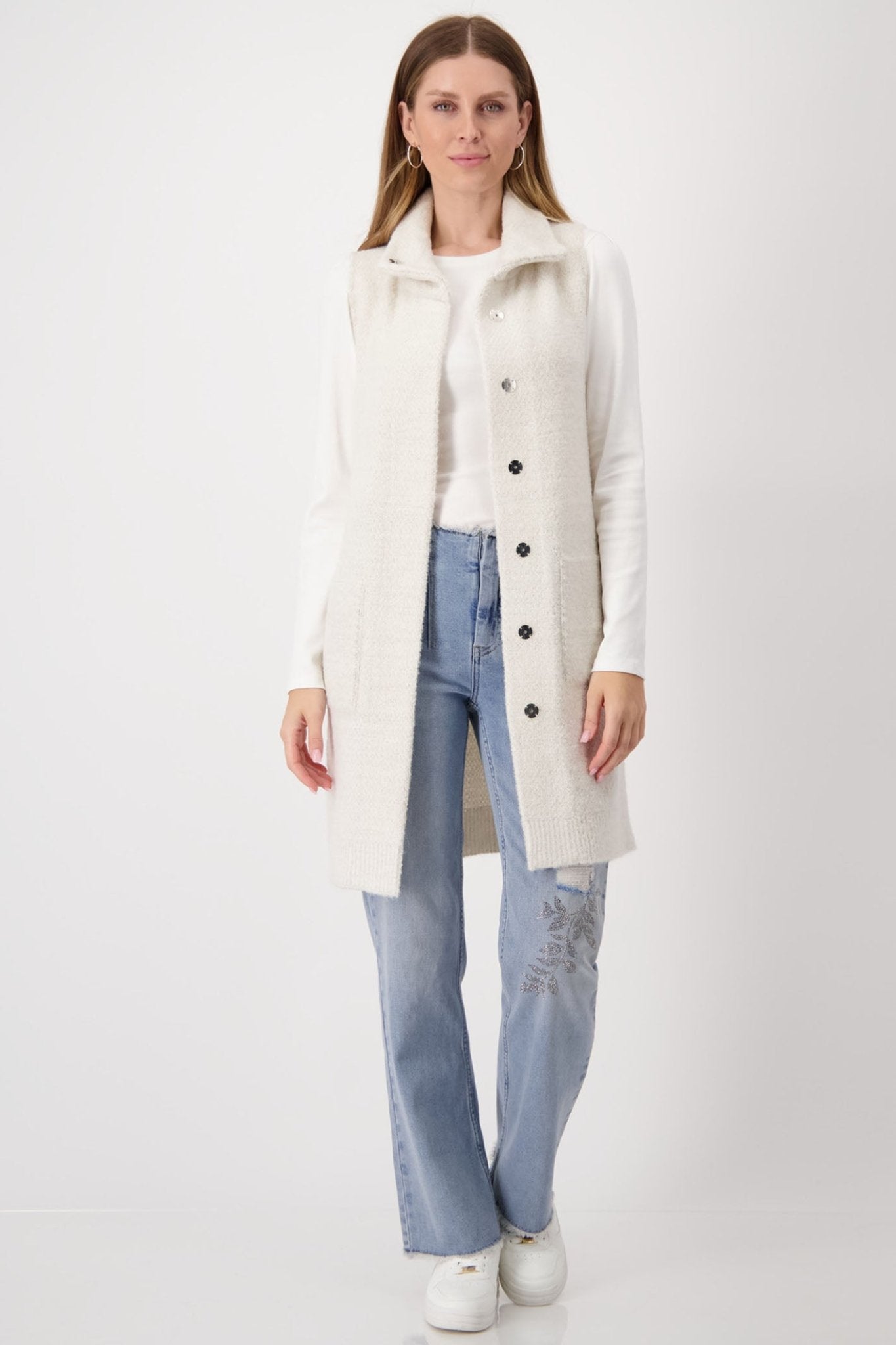 Monari 807866 Sandshell Sleeveless Jacket With Stand-Up Collar - Dotique