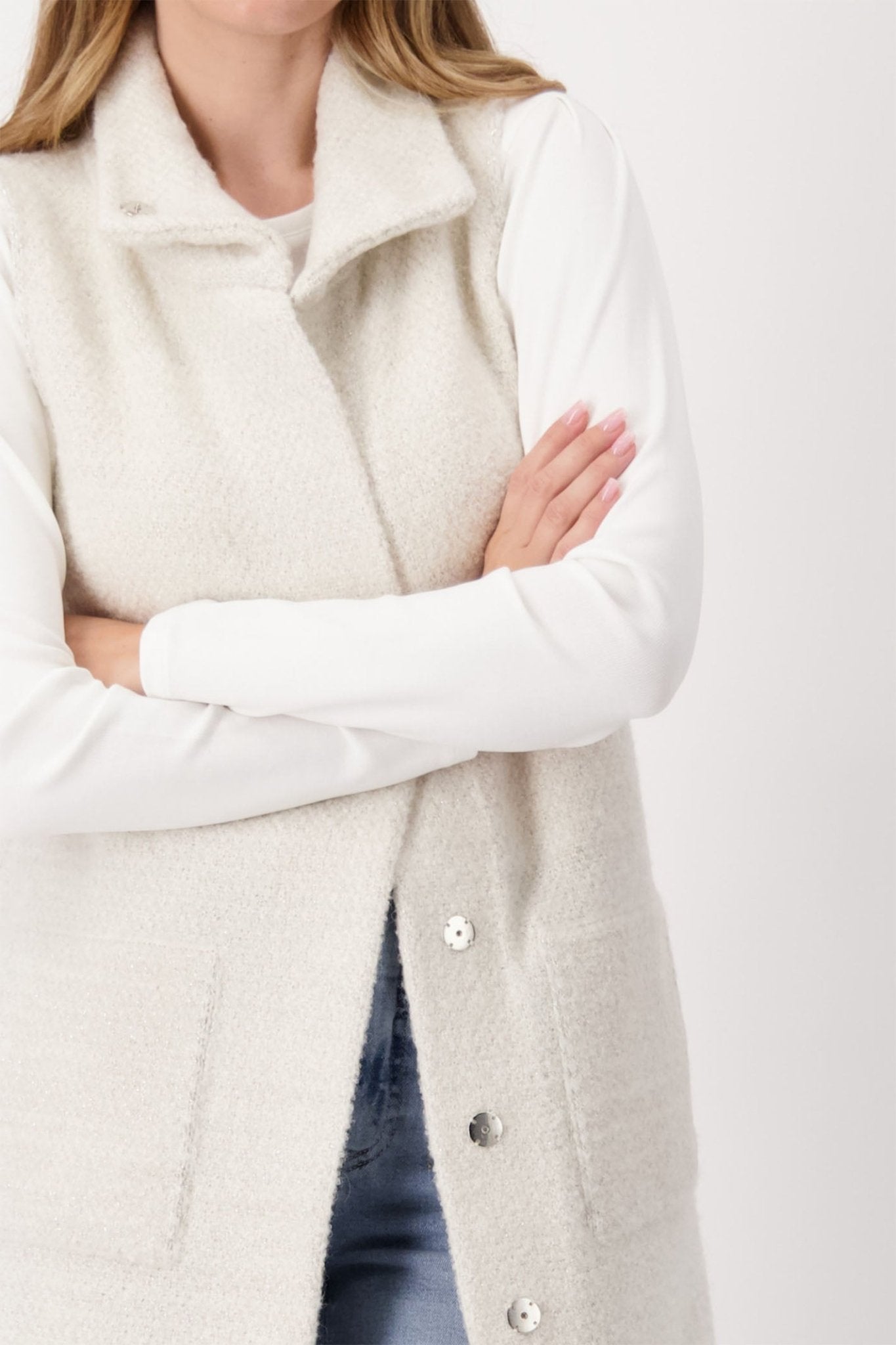 Monari 807866 Sandshell Sleeveless Jacket With Stand-Up Collar - Dotique