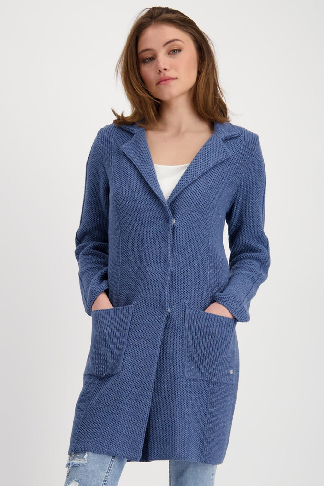 Monari 807889 Moonlight Blue 727 Basic Long Jacket Lapel Collar - Dotique - Monari