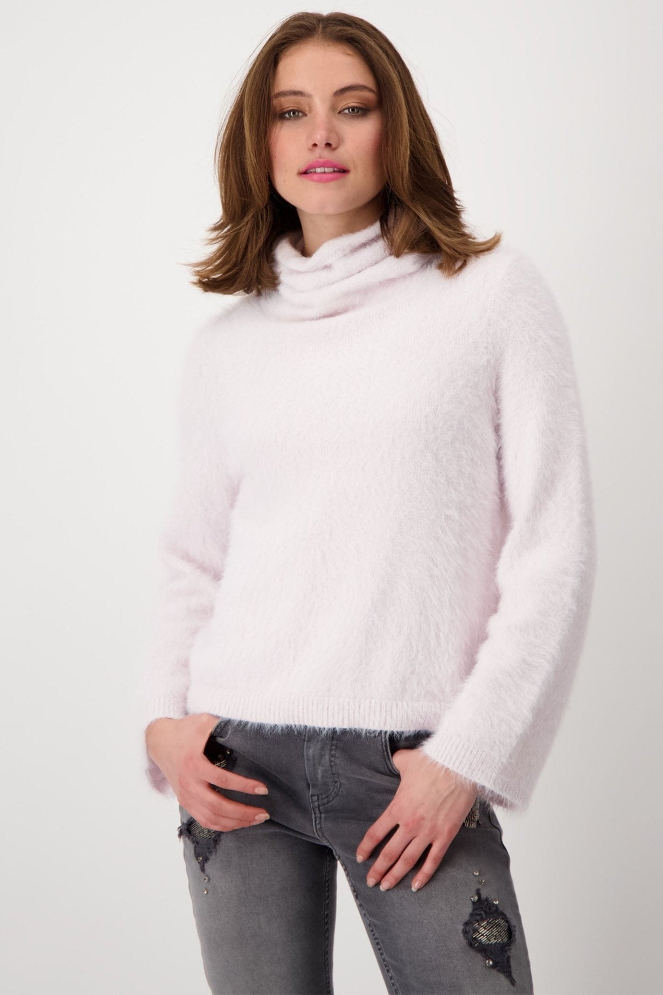 Monari 807952 Rosy Pink 411 Plush Polo Neck 7/8 Sleeves Jumper - Dotique - Monari