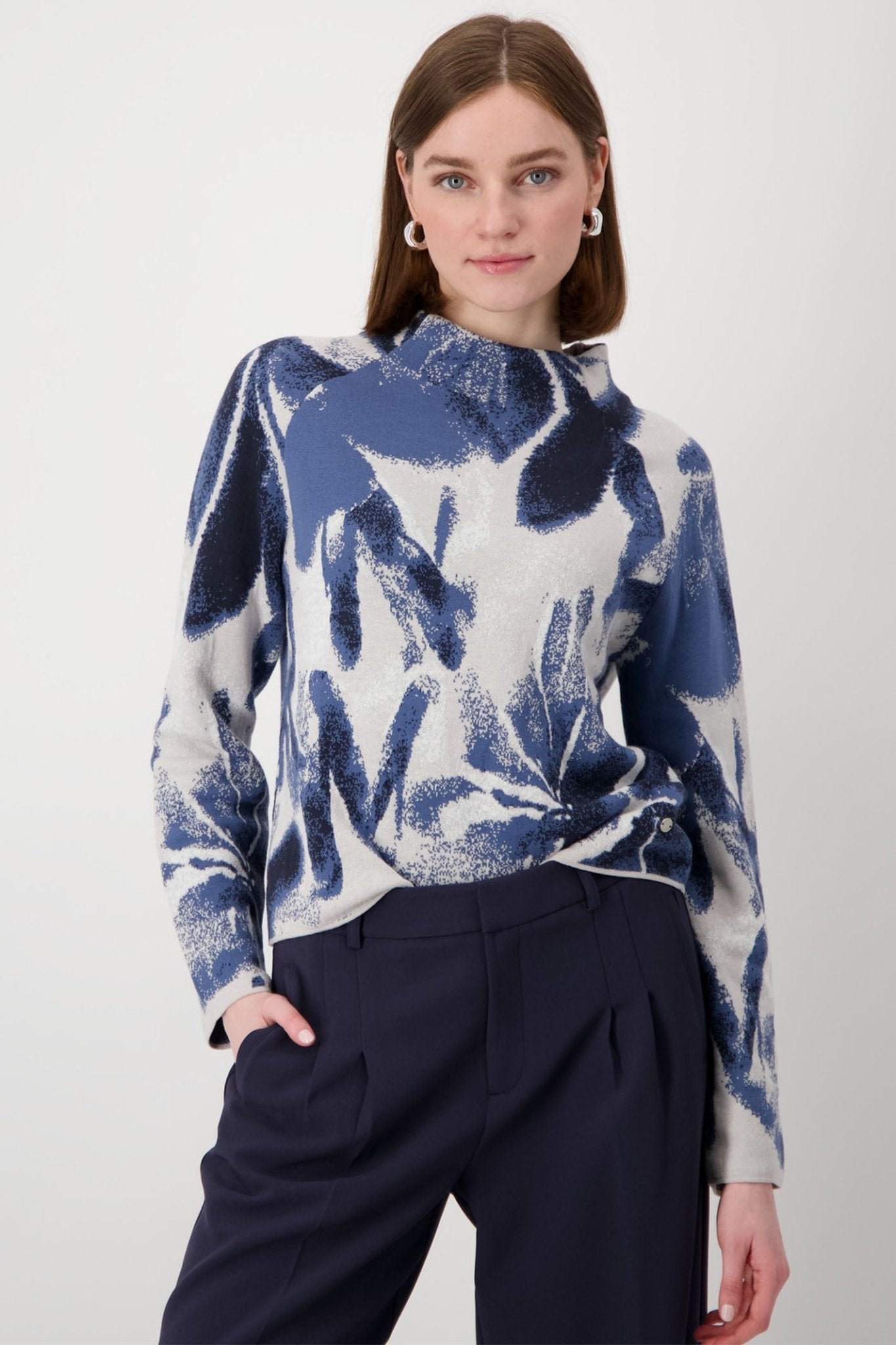 Monari 807976 Moon Pattern 145 Flower Print Stand - up Collar Jumper - Dotique - Monari