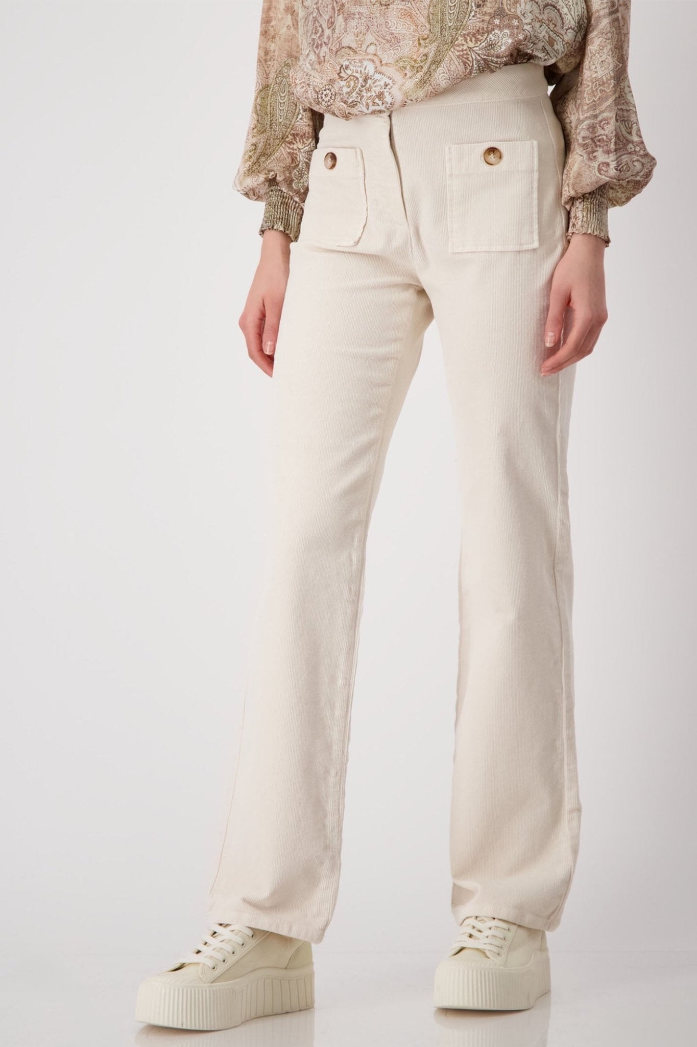 Monari 808035 Sandshell Cream Corduroy Straight Leg Trousers - Dotique - Monari