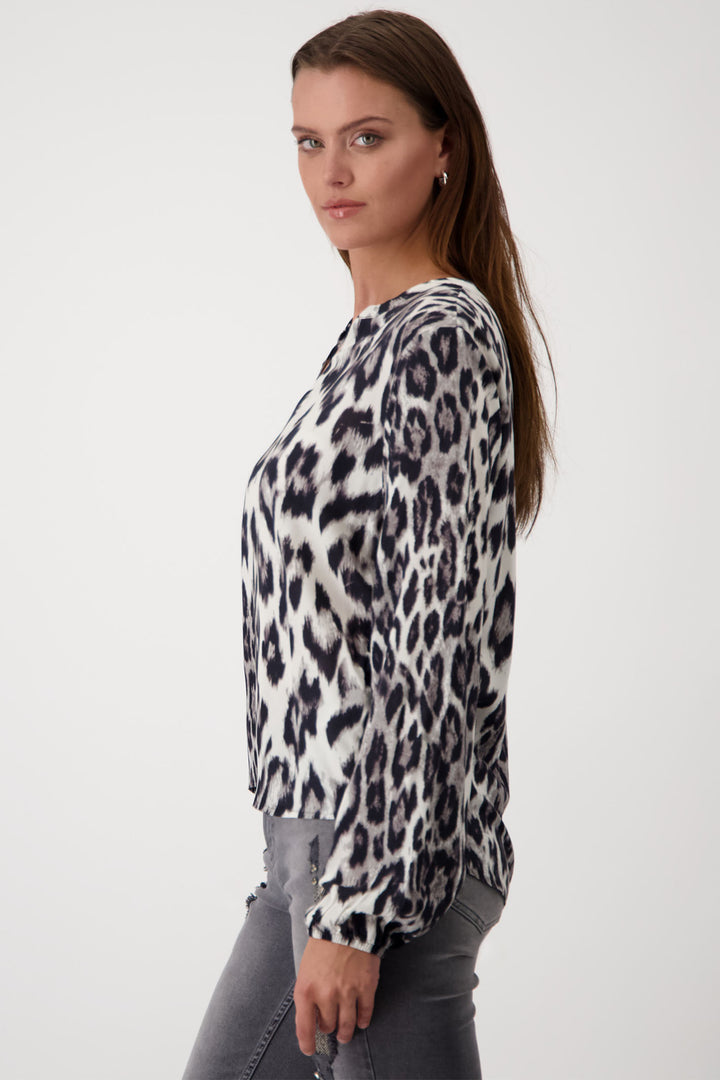 Monari 808116 Black Pattern Leopard Print Round Neck Blouse - Dotique