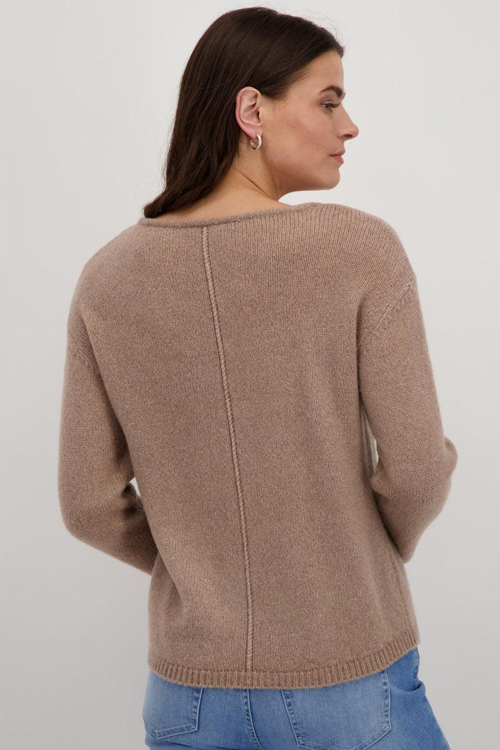 Monari 808312 Milk Chocolate Brown Wool Round Neck Jumper - Dotique