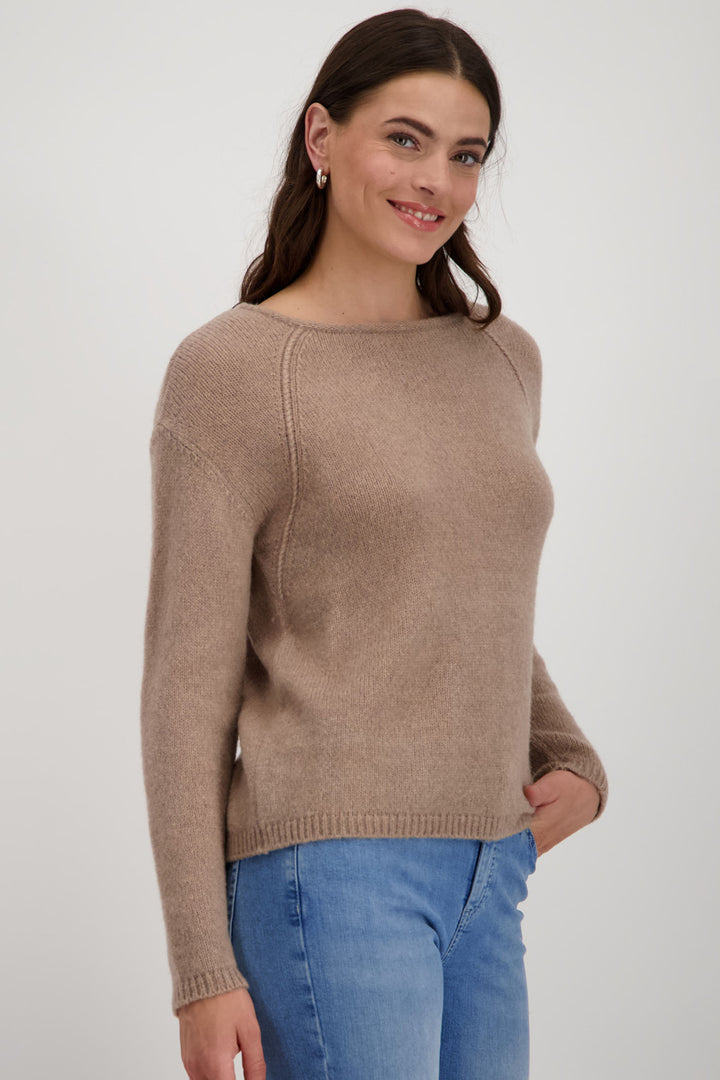 Monari 808312 Milk Chocolate Brown Wool Round Neck Jumper - Dotique