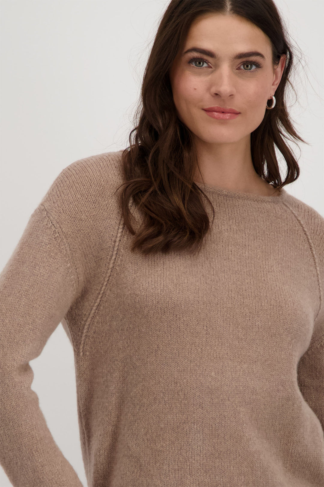 Monari 808312 Milk Chocolate Brown Wool Round Neck Jumper - Dotique