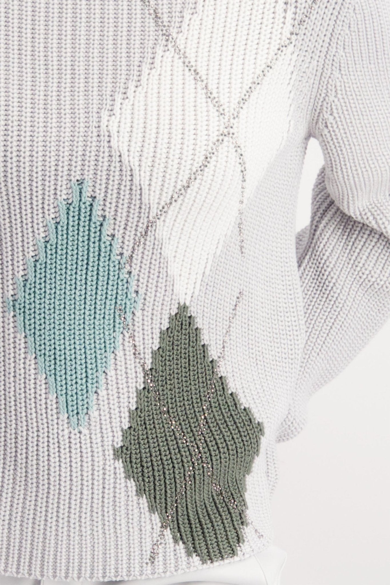 Monari 808377 Grey Chalk Diamond Print Round Neck Jumper - Dotique