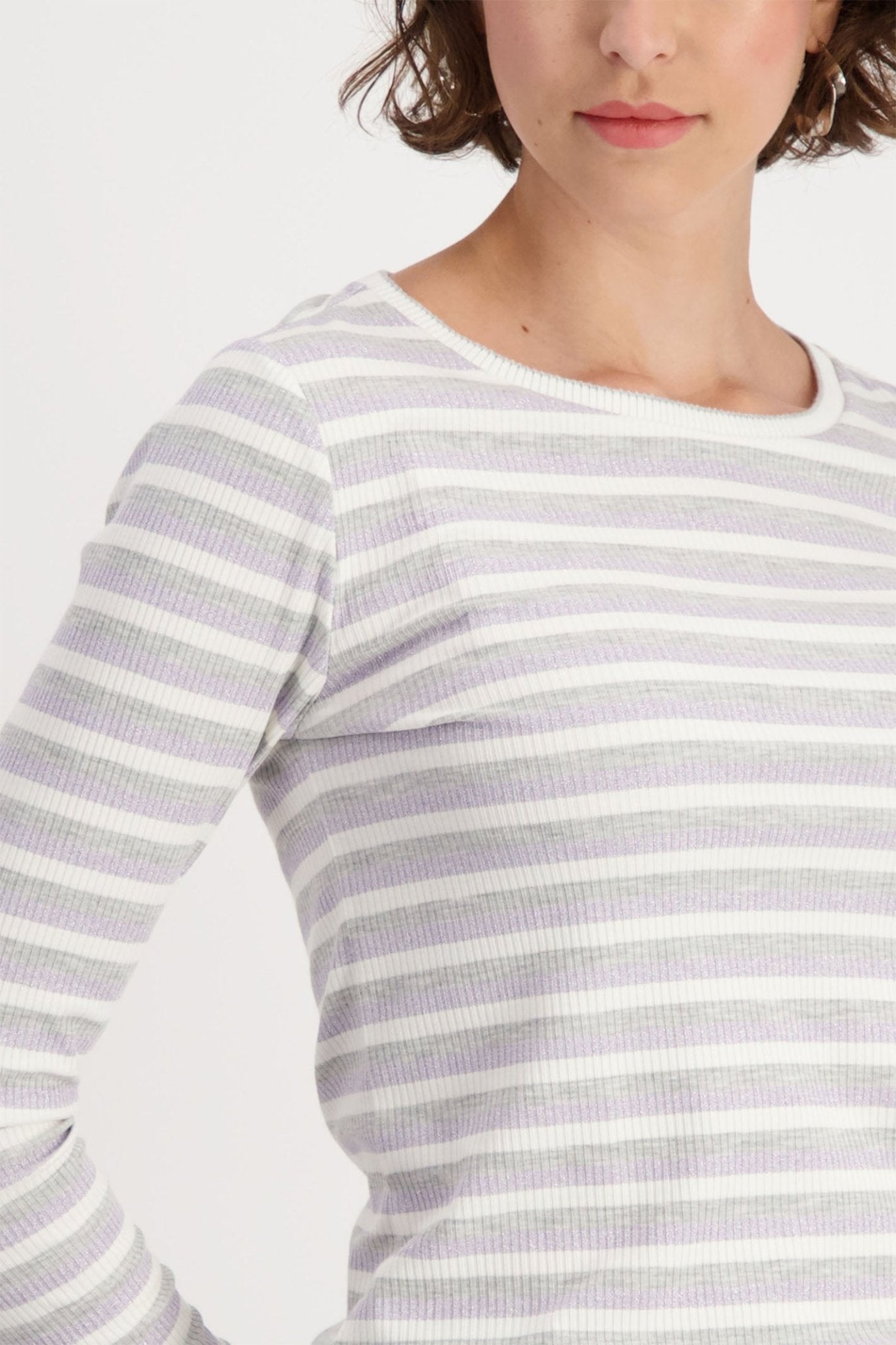 Monari 808552 Chalk Stripes Round Neck Lurex T-Shirt - Dotique