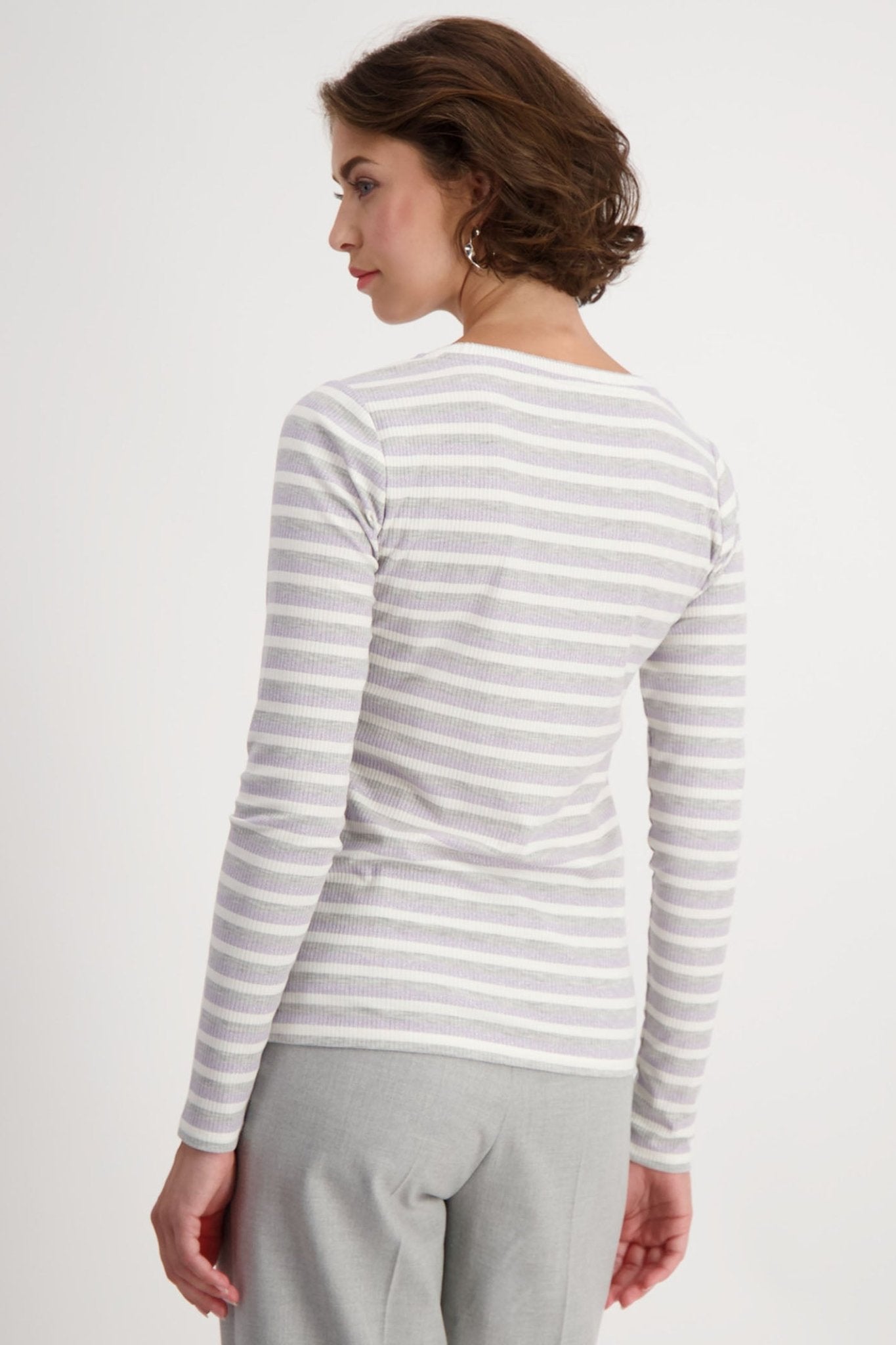 Monari 808552 Chalk Stripes Round Neck Lurex T-Shirt - Dotique
