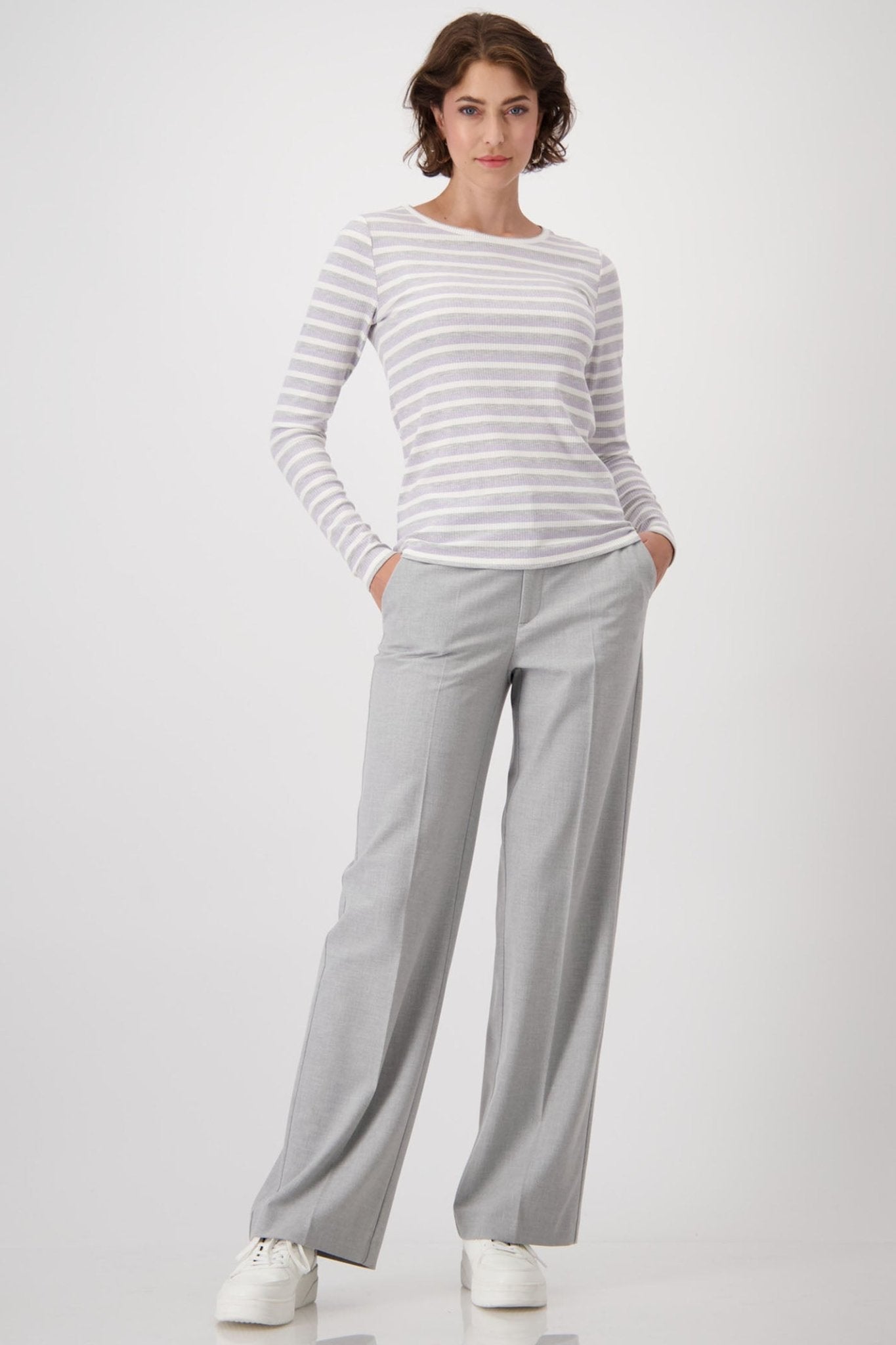 Monari 808552 Chalk Stripes Round Neck Lurex T-Shirt - Dotique