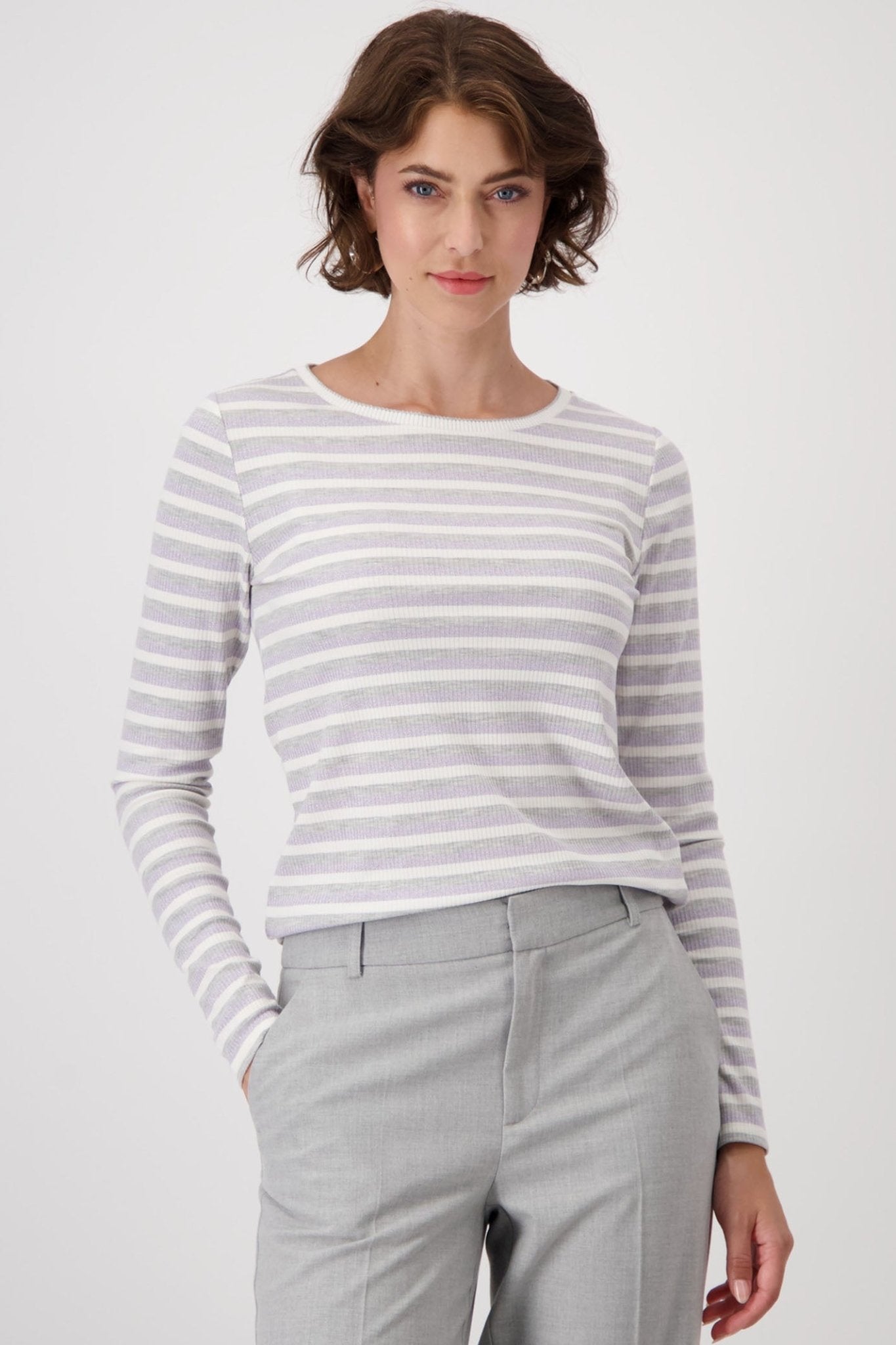 Monari 808552 Chalk Stripes Round Neck Lurex T-Shirt - Dotique
