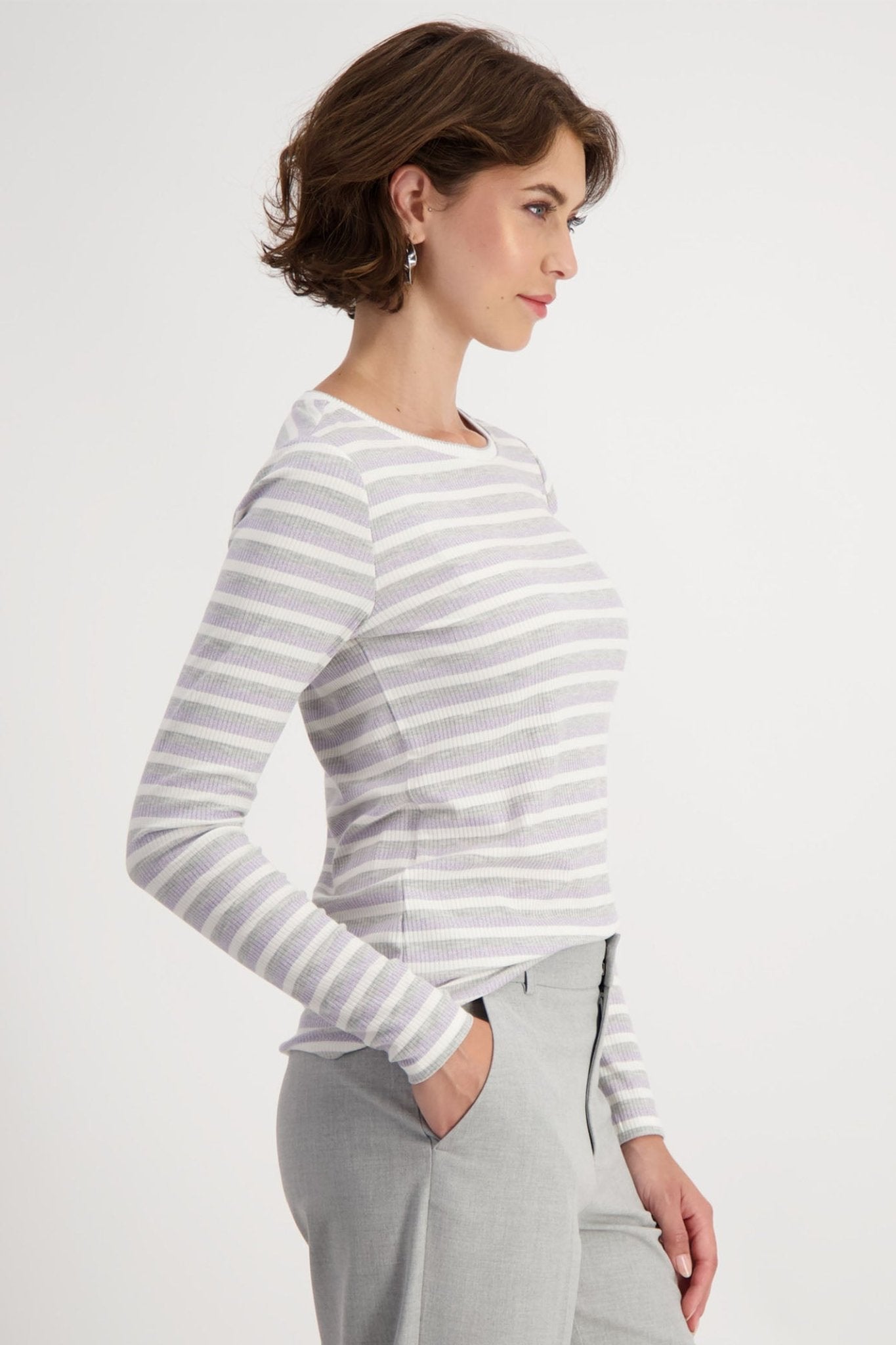 Monari 808552 Chalk Stripes Round Neck Lurex T-Shirt - Dotique