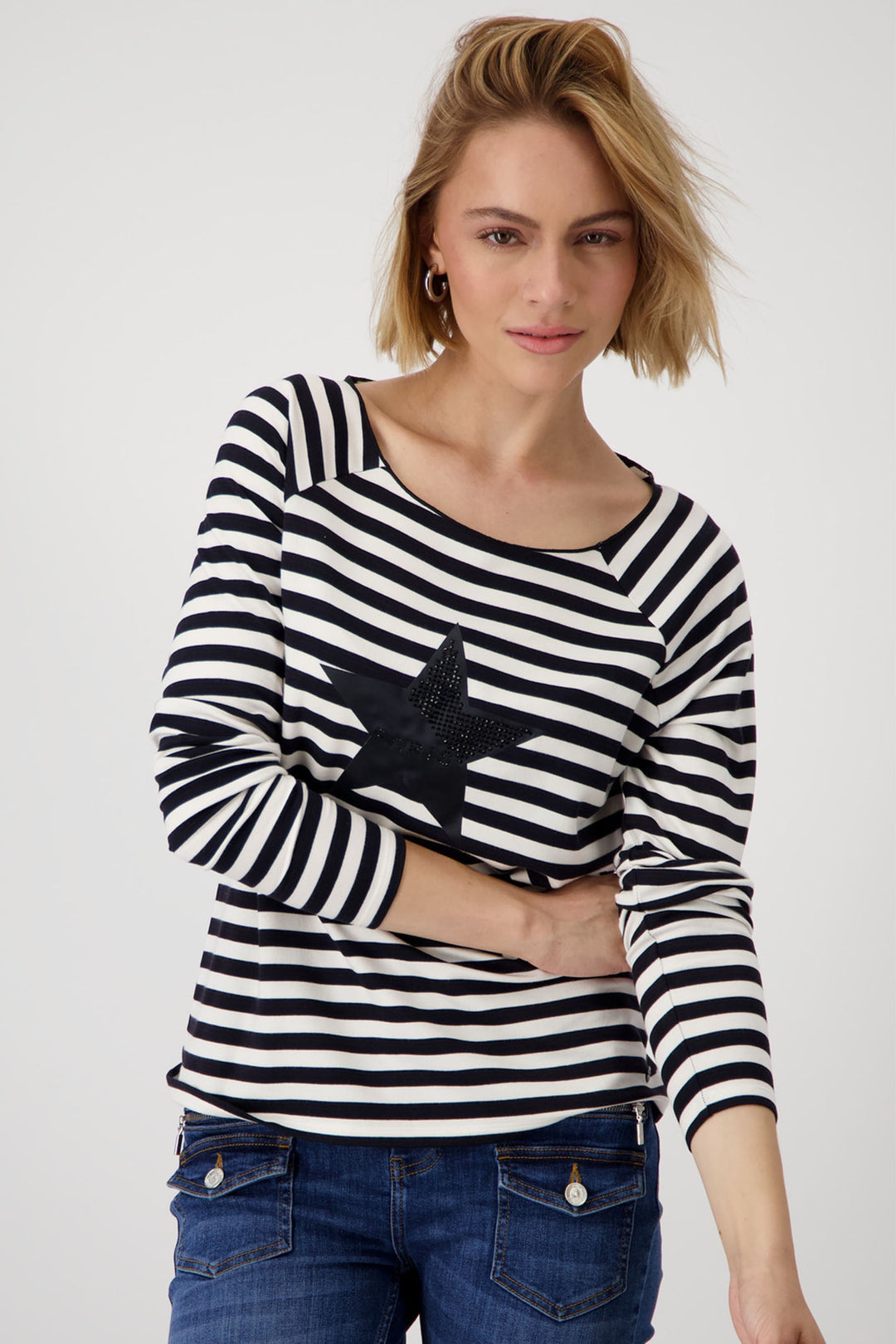 Monari 808559 Black & White Stripe Star T Shirt - Dotique