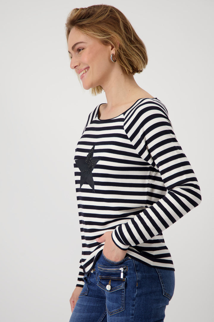 Monari 808559 Black & White Stripe Star T Shirt - Dotique