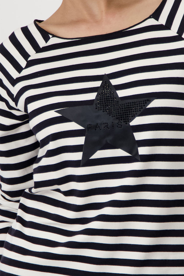 Monari 808559 Black & White Stripe Star T Shirt - Dotique