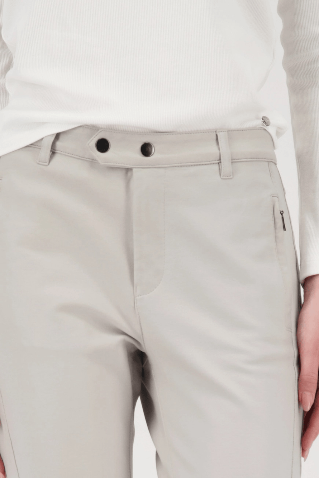 Monari 808778 Leather - Look Straight Trousers – Greige - Dotique - Monari