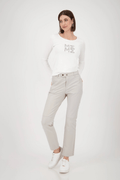 Monari 808778 Leather - Look Straight Trousers – Greige - Dotique - Monari