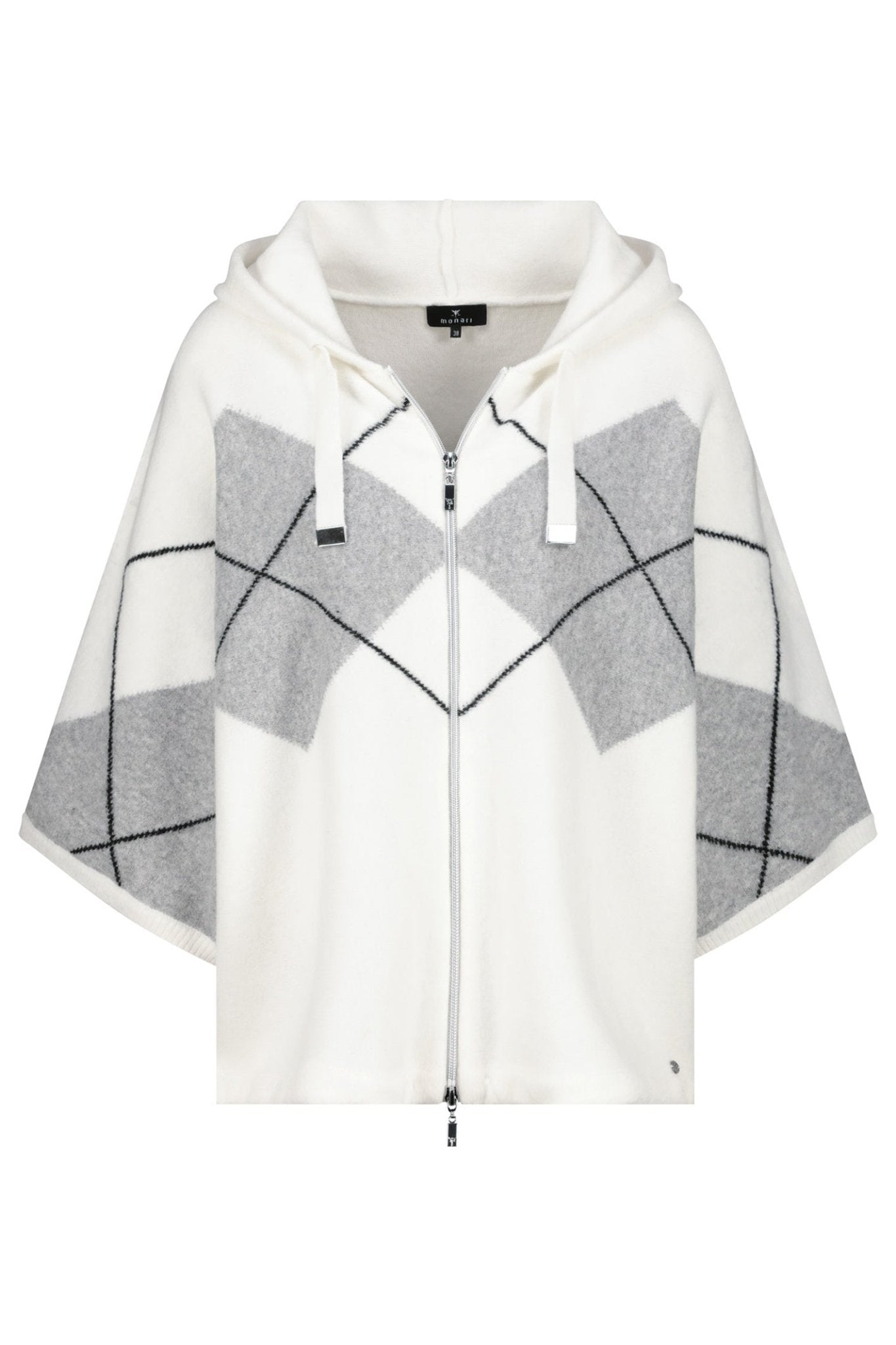 Monari 808916 Checked Knit Cardigan with Hood – Off White - Dotique - Monari