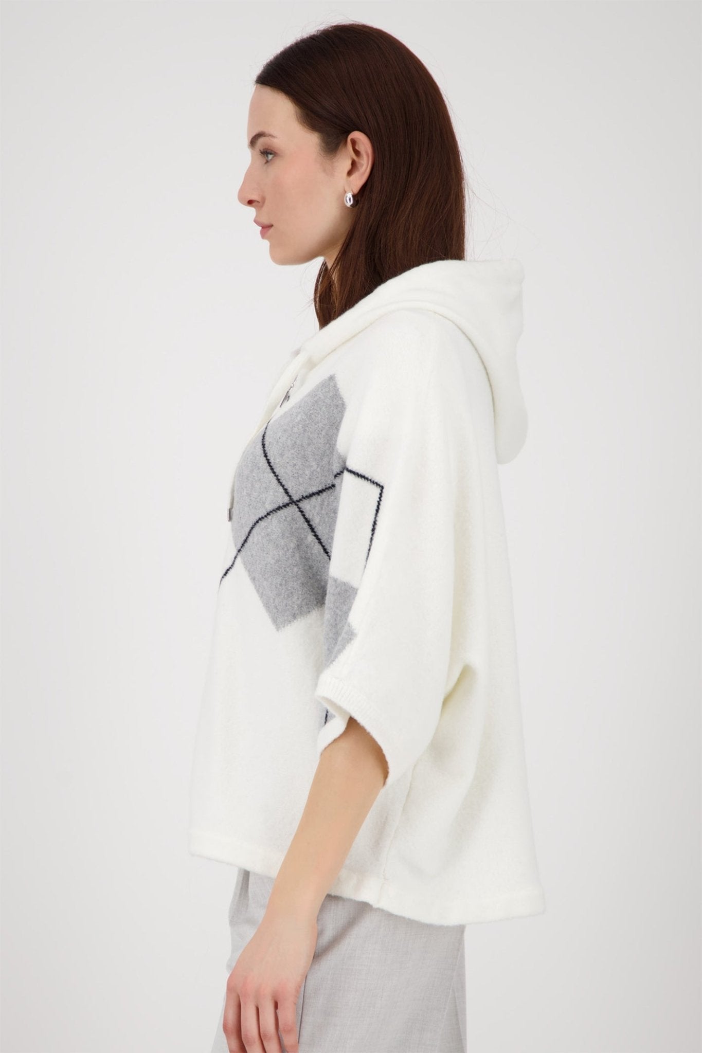 Monari 808916 Checked Knit Cardigan with Hood – Off White - Dotique - Monari