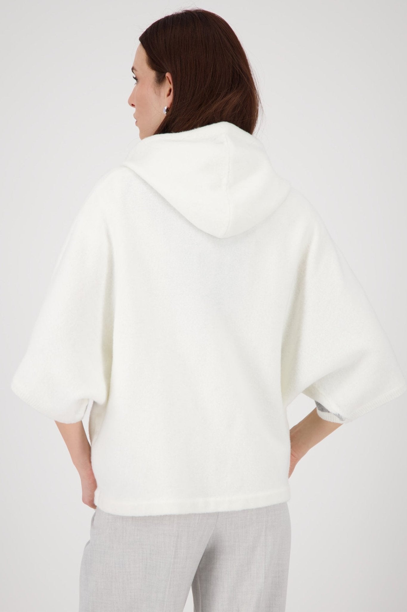 Monari 808916 Checked Knit Cardigan with Hood – Off White - Dotique - Monari