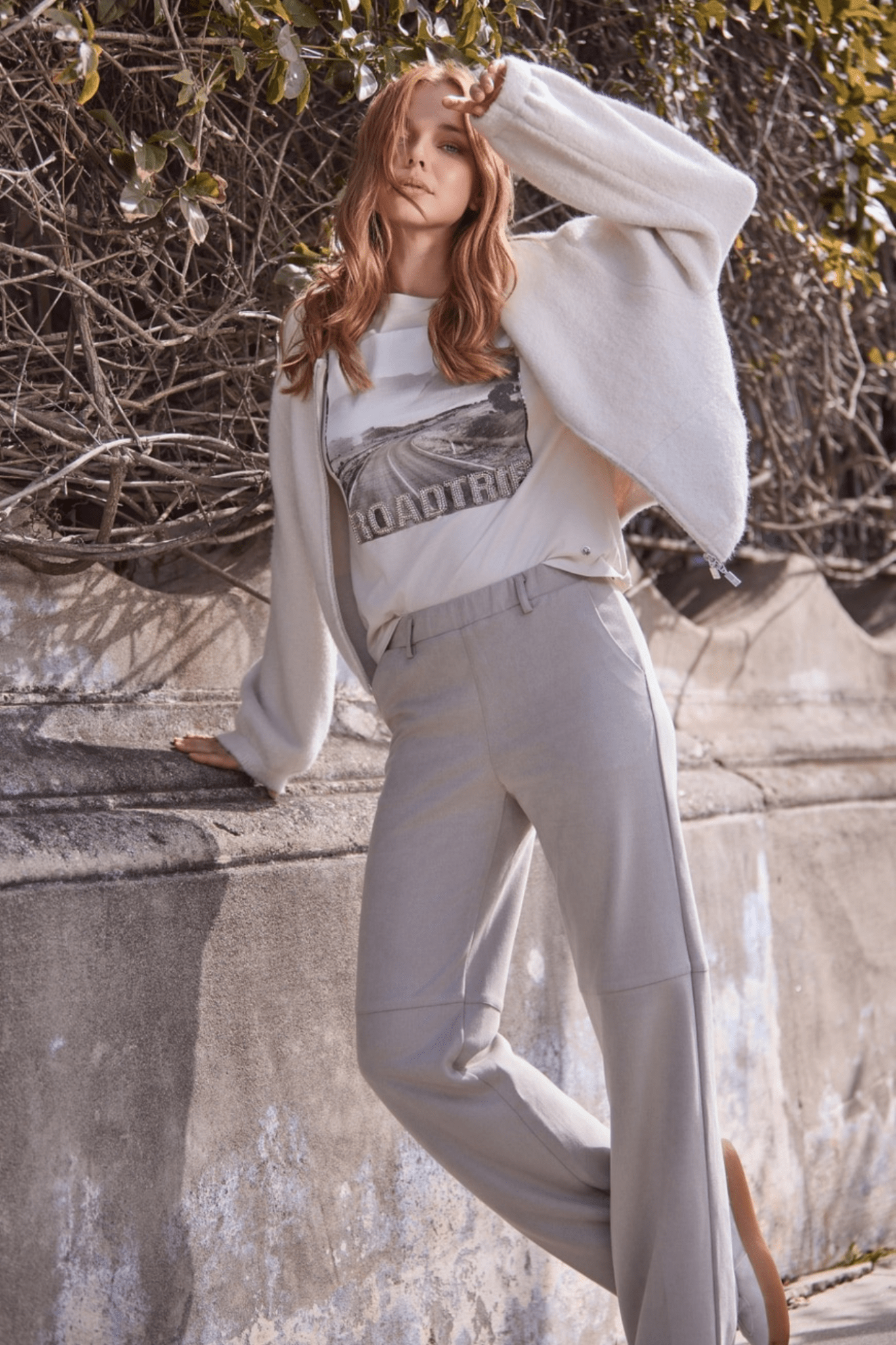 Monari 808970 Oat Milk Fluffy Knit Cardigan - Dotique - Monari