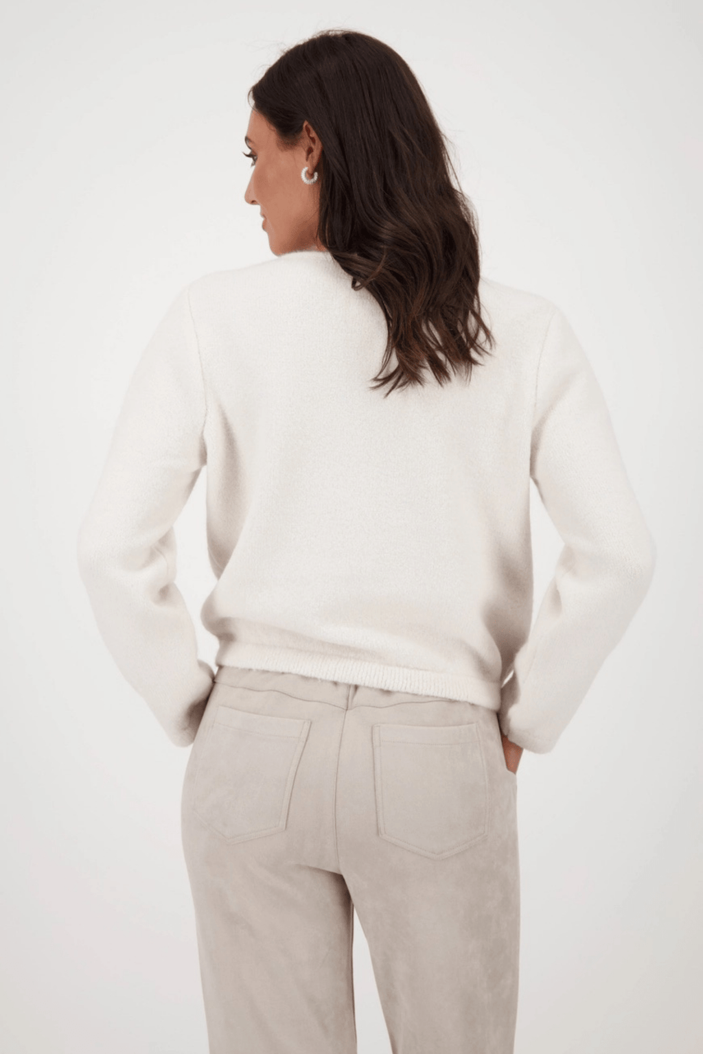 Monari 808970 Oat Milk Fluffy Knit Cardigan - Dotique - Monari