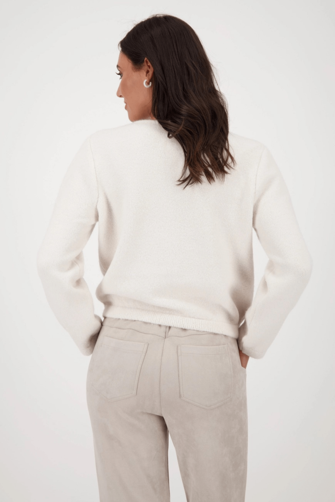 Monari 808970 Oat Milk Fluffy Knit Cardigan - Dotique - Monari