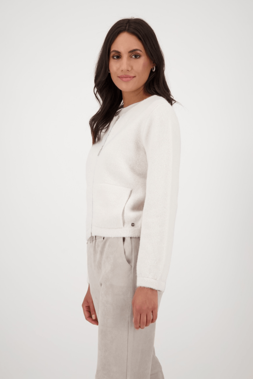 Monari 808970 Oat Milk Fluffy Knit Cardigan - Dotique - Monari