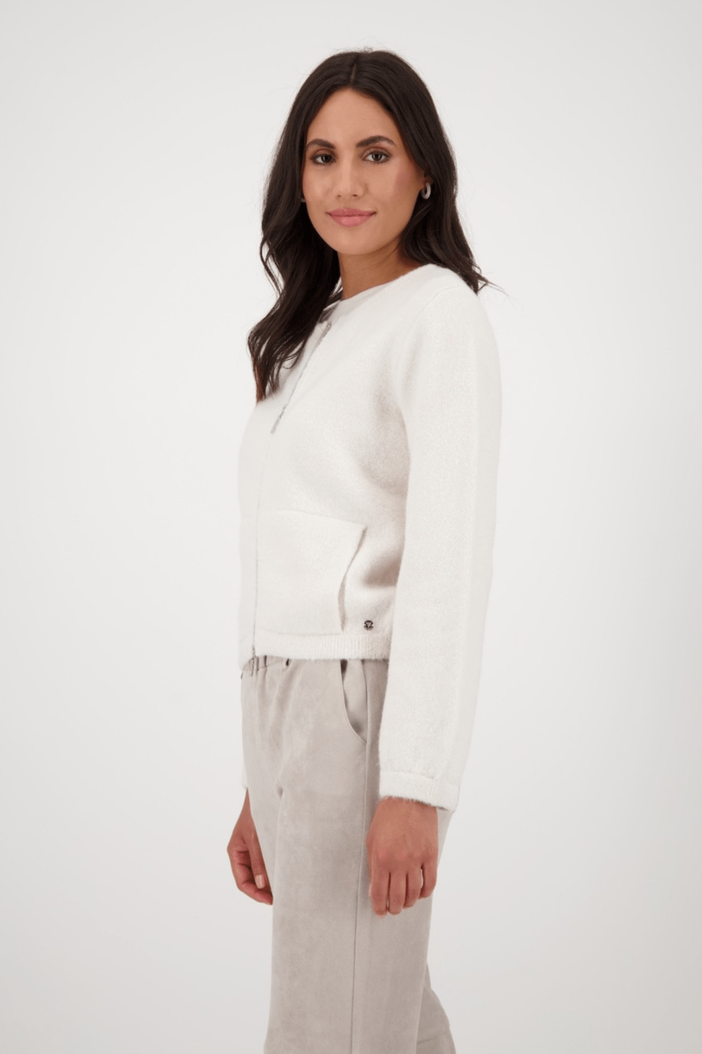 Monari 808970 Oat Milk Fluffy Knit Cardigan - Dotique - Monari
