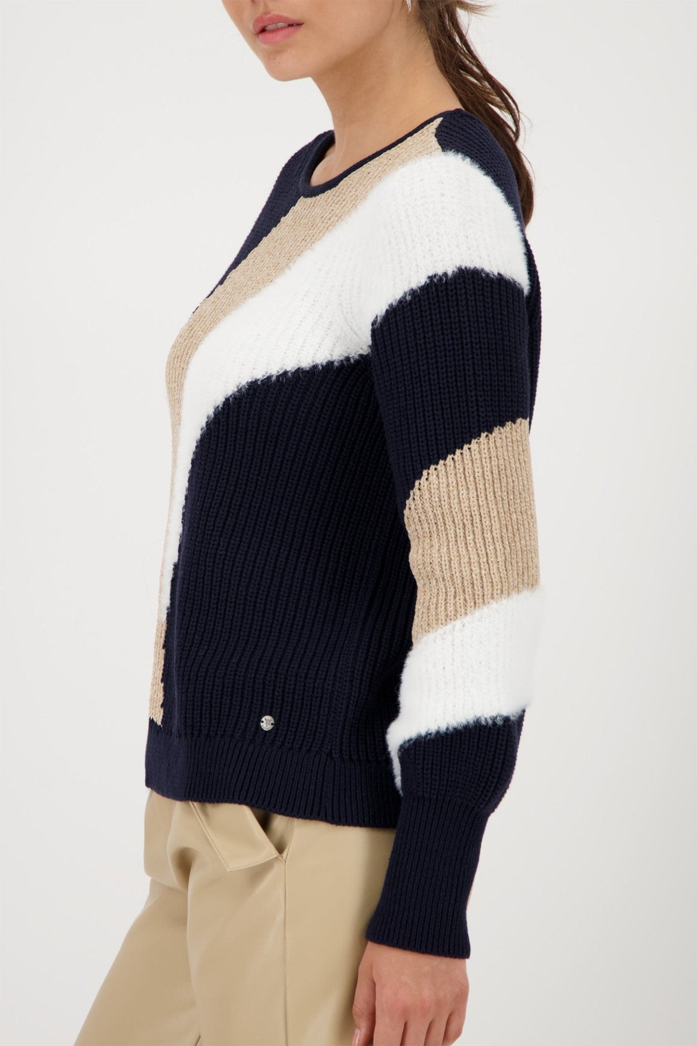 Monari 808973 Night Sky Navy Intarsia Knit Jumper - Dotique - Monari
