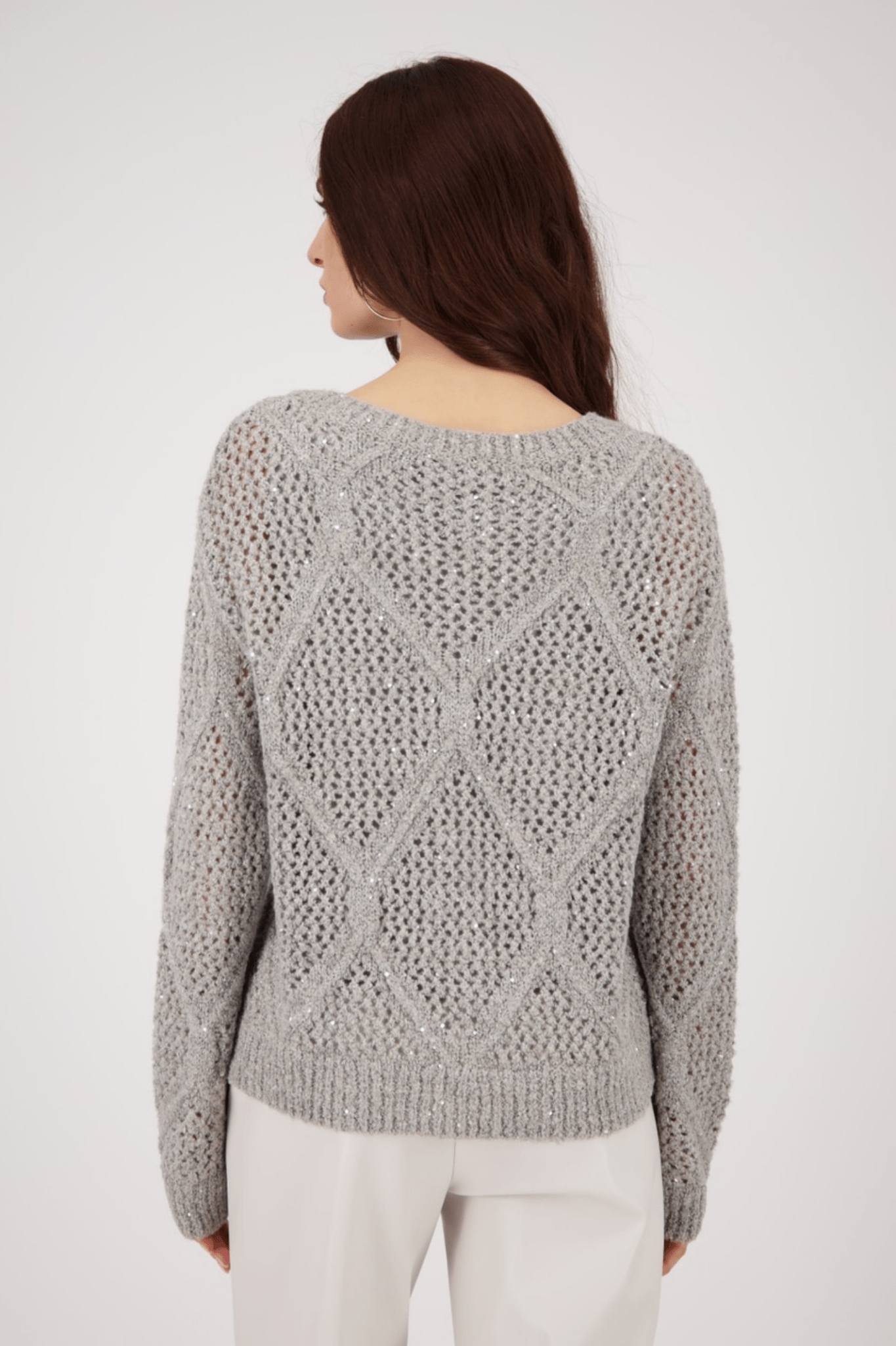 Monari 808977 Sequin Ajour Knit Jumper – Greige - Dotique - Monari