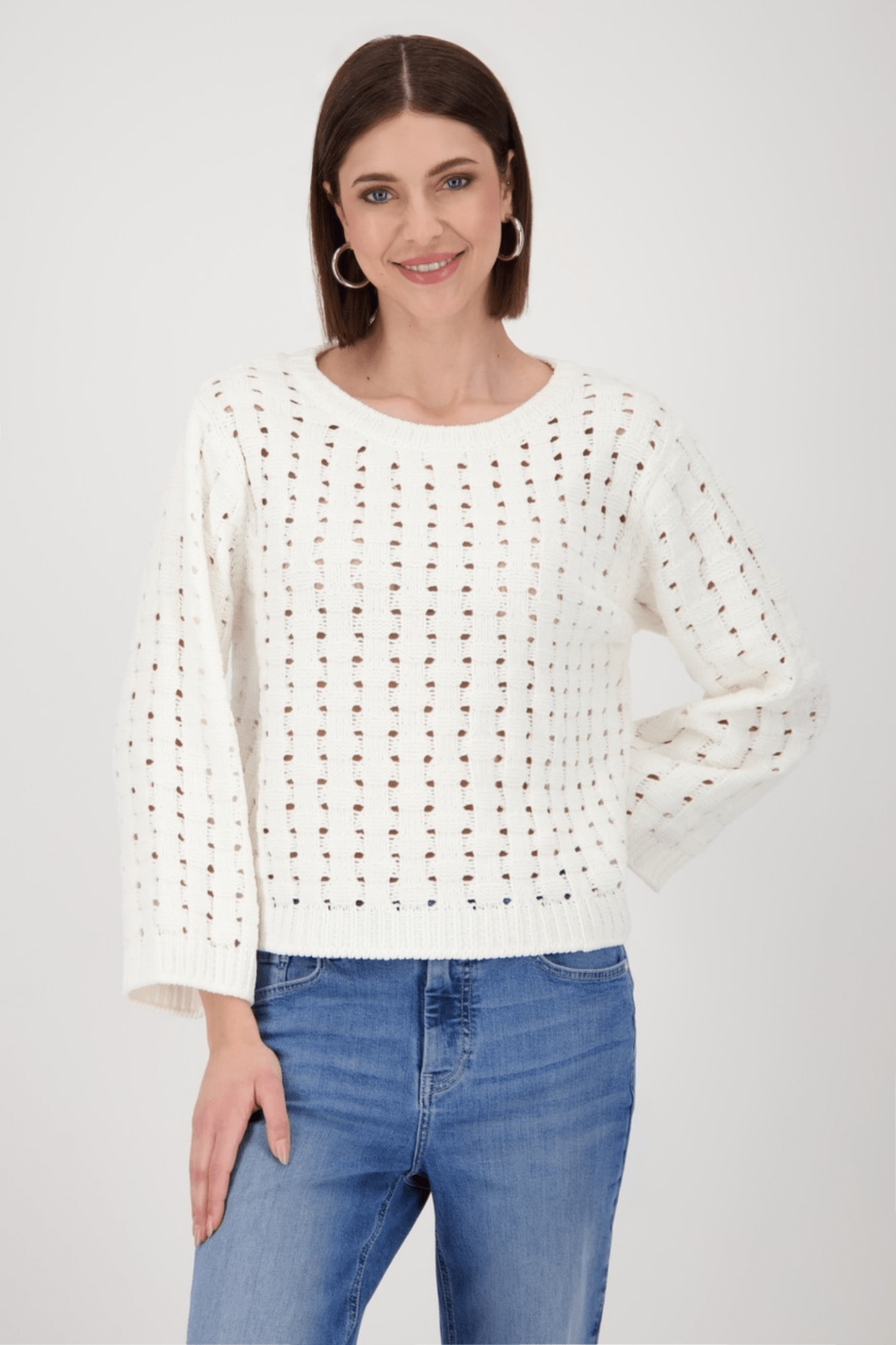 Monari 809056 Off - White Textured Knit Jumper - Dotique - Monari