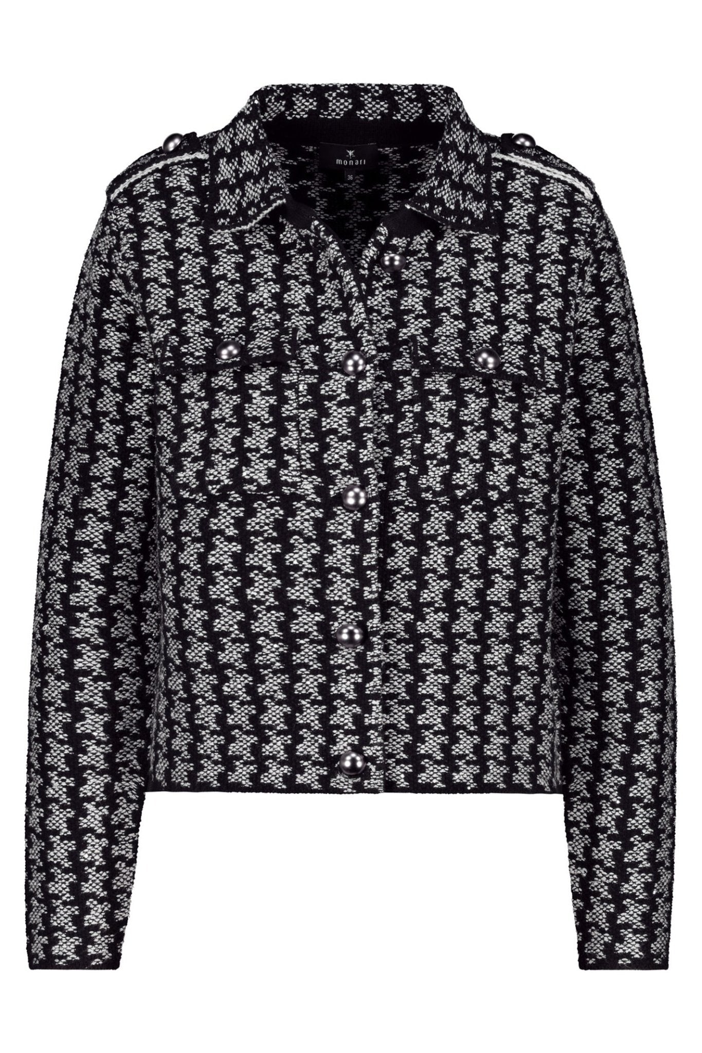 Monari 809062 Ash Grey Melange Houndstooth Knit Cardigan - Dotique - Monari