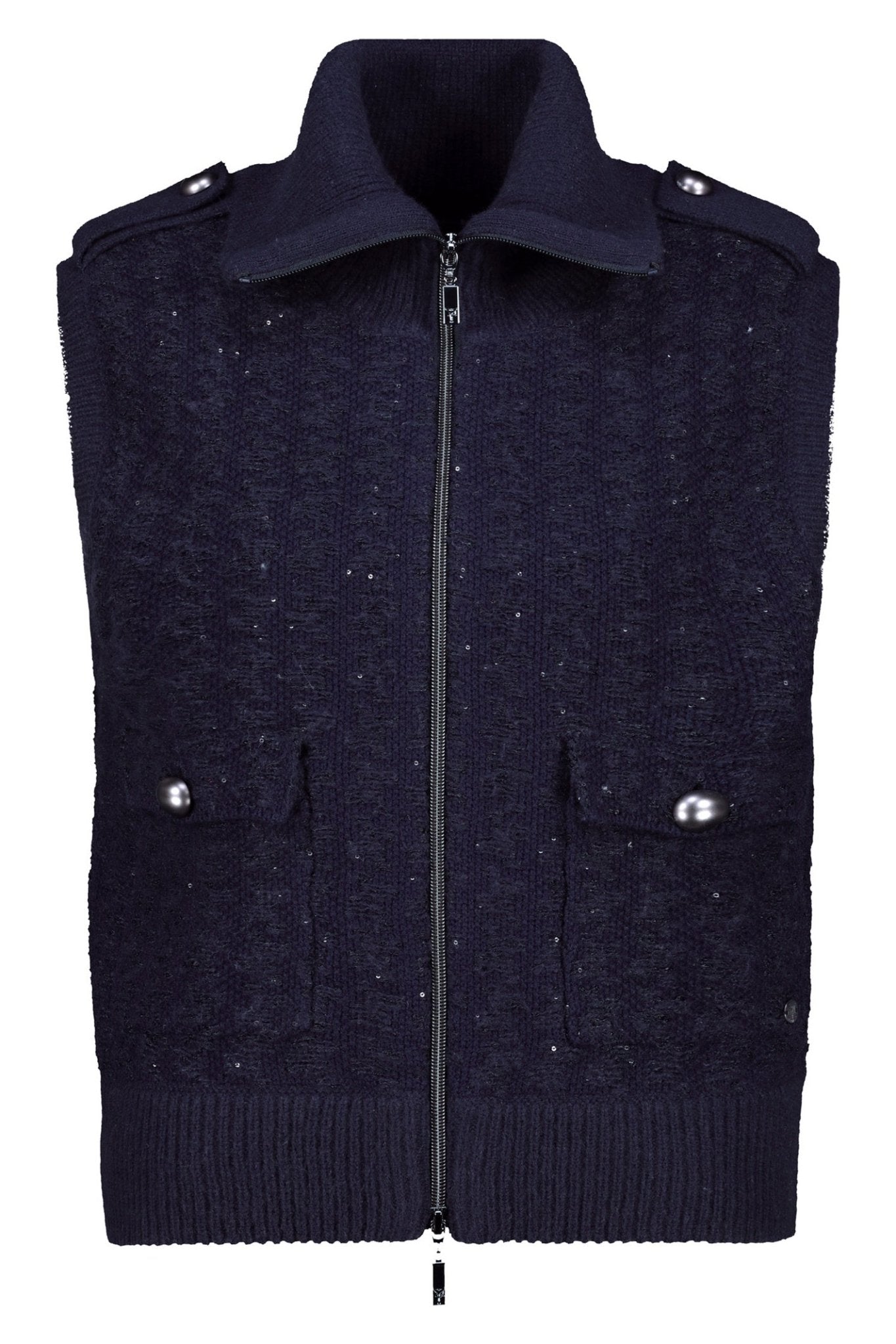 Monari 809107 Night Sky Navy Tweed Knit Gilet - Dotique - Monari