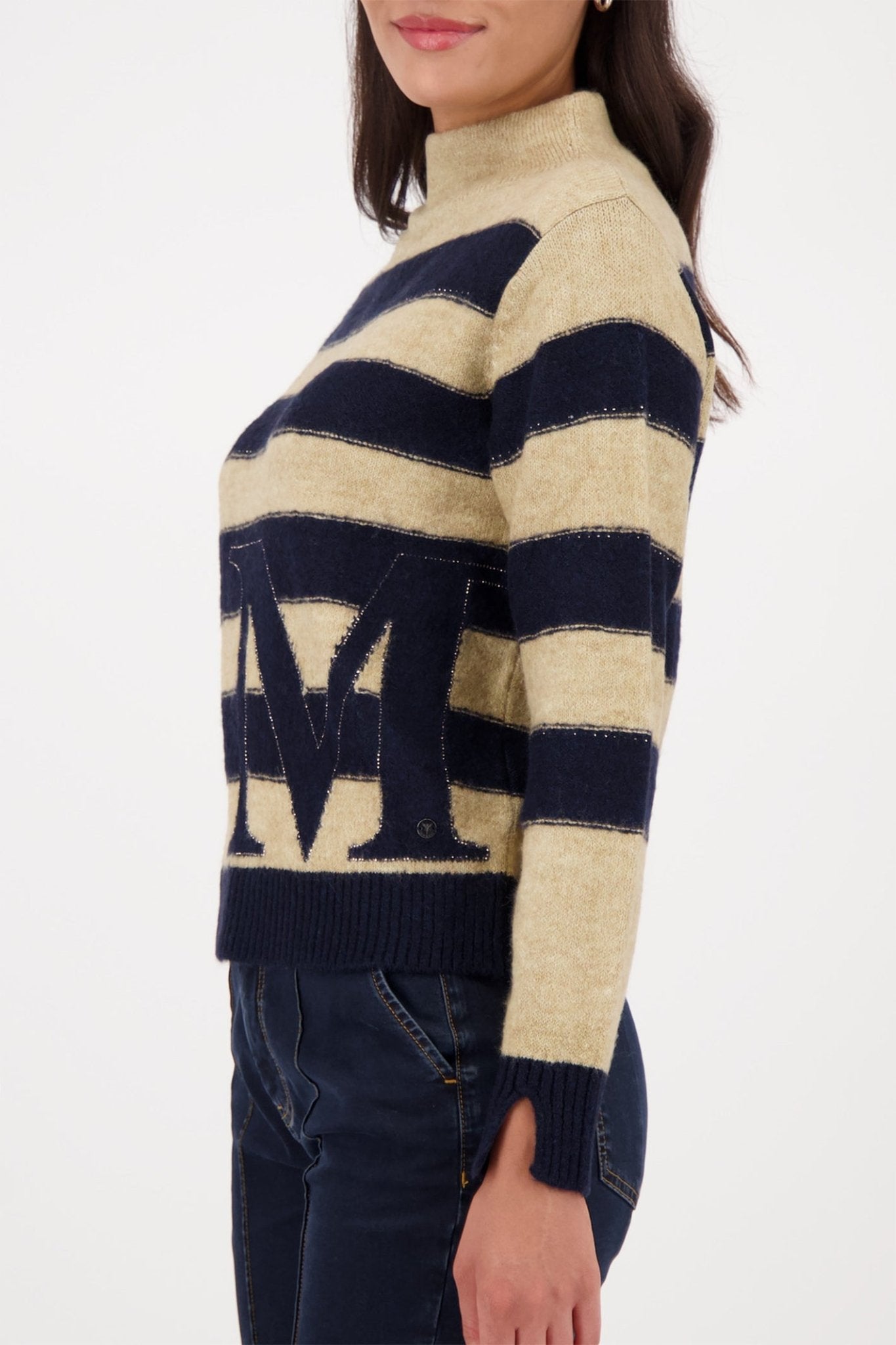 Monari 809123 Night Sky Navy Stripe Knit Jumper - Dotique - Monari
